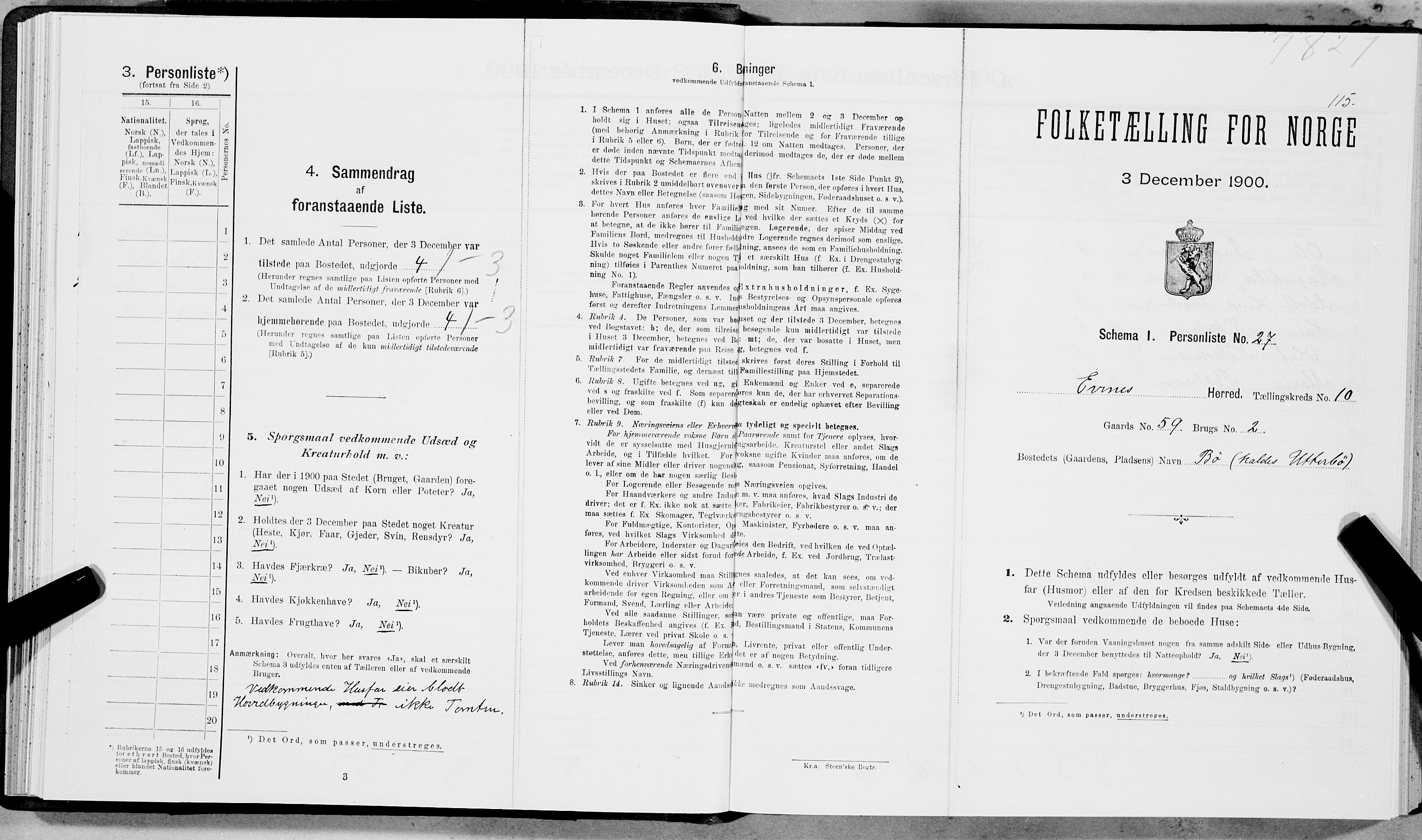 SAT, 1900 census for Evenes, 1900, p. 810