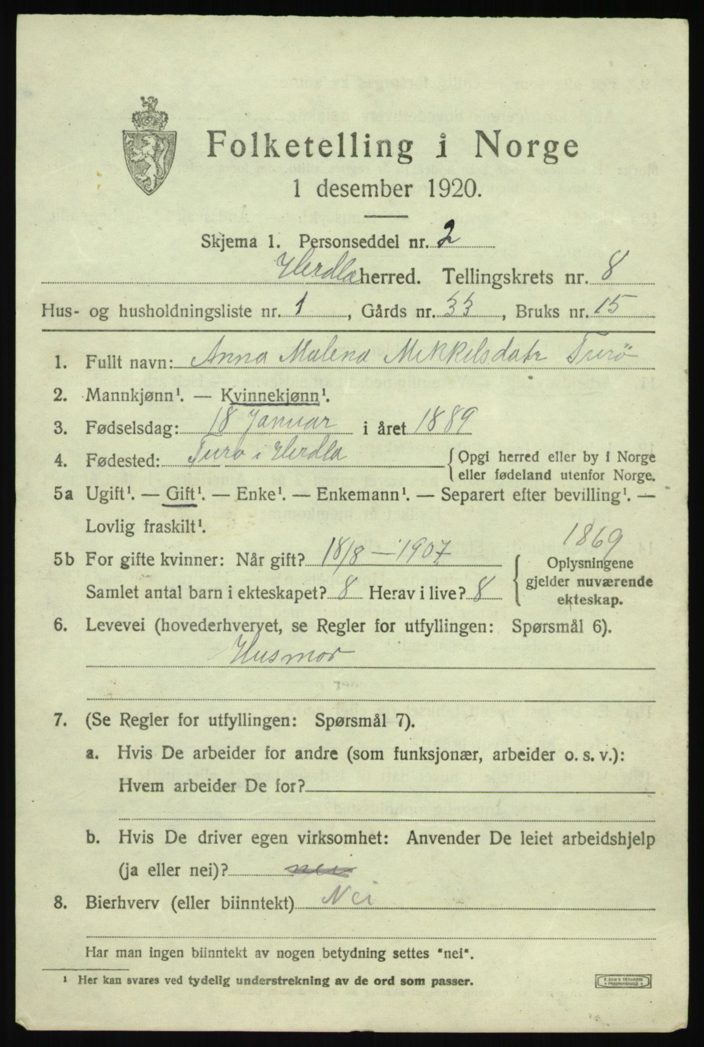 SAB, 1920 census for Herdla, 1920, p. 5741