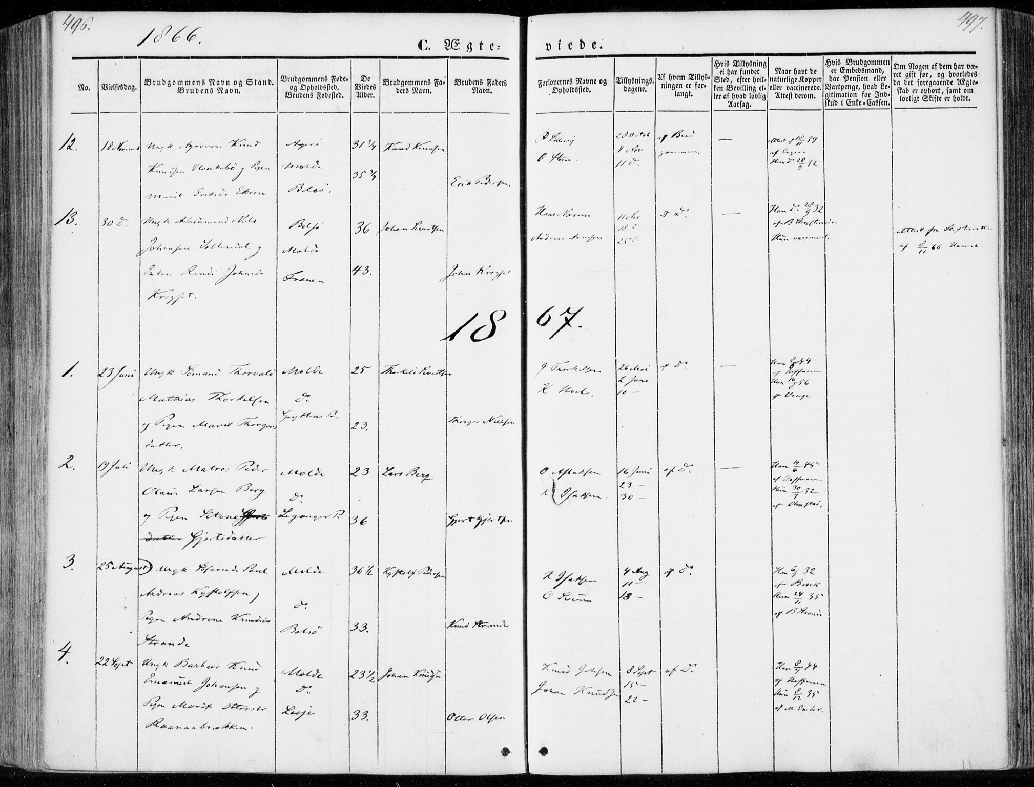 Ministerialprotokoller, klokkerbøker og fødselsregistre - Møre og Romsdal, SAT/A-1454/558/L0689: Parish register (official) no. 558A03, 1843-1872, p. 496-497