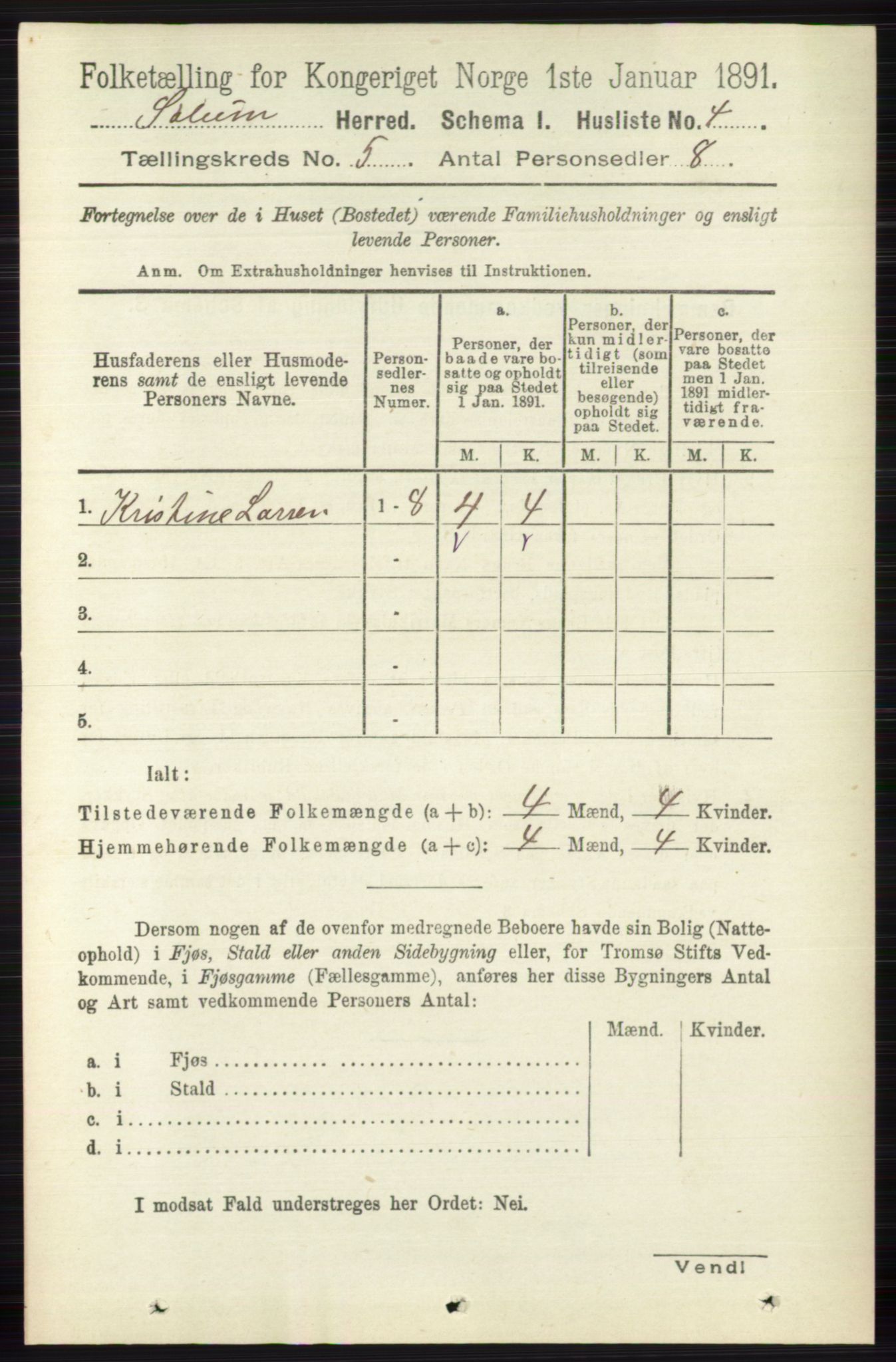 RA, 1891 census for 0818 Solum, 1891, p. 801