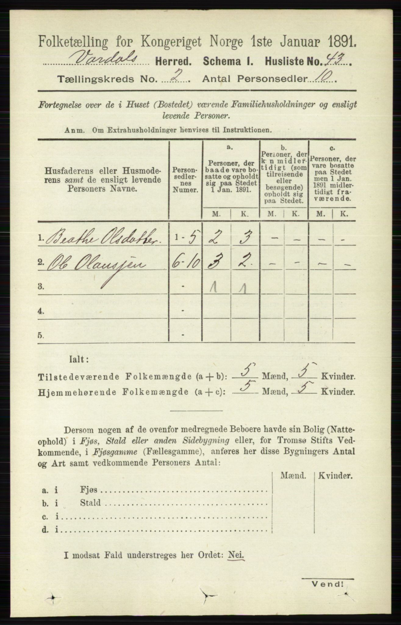 RA, 1891 census for 0527 Vardal, 1891, p. 507