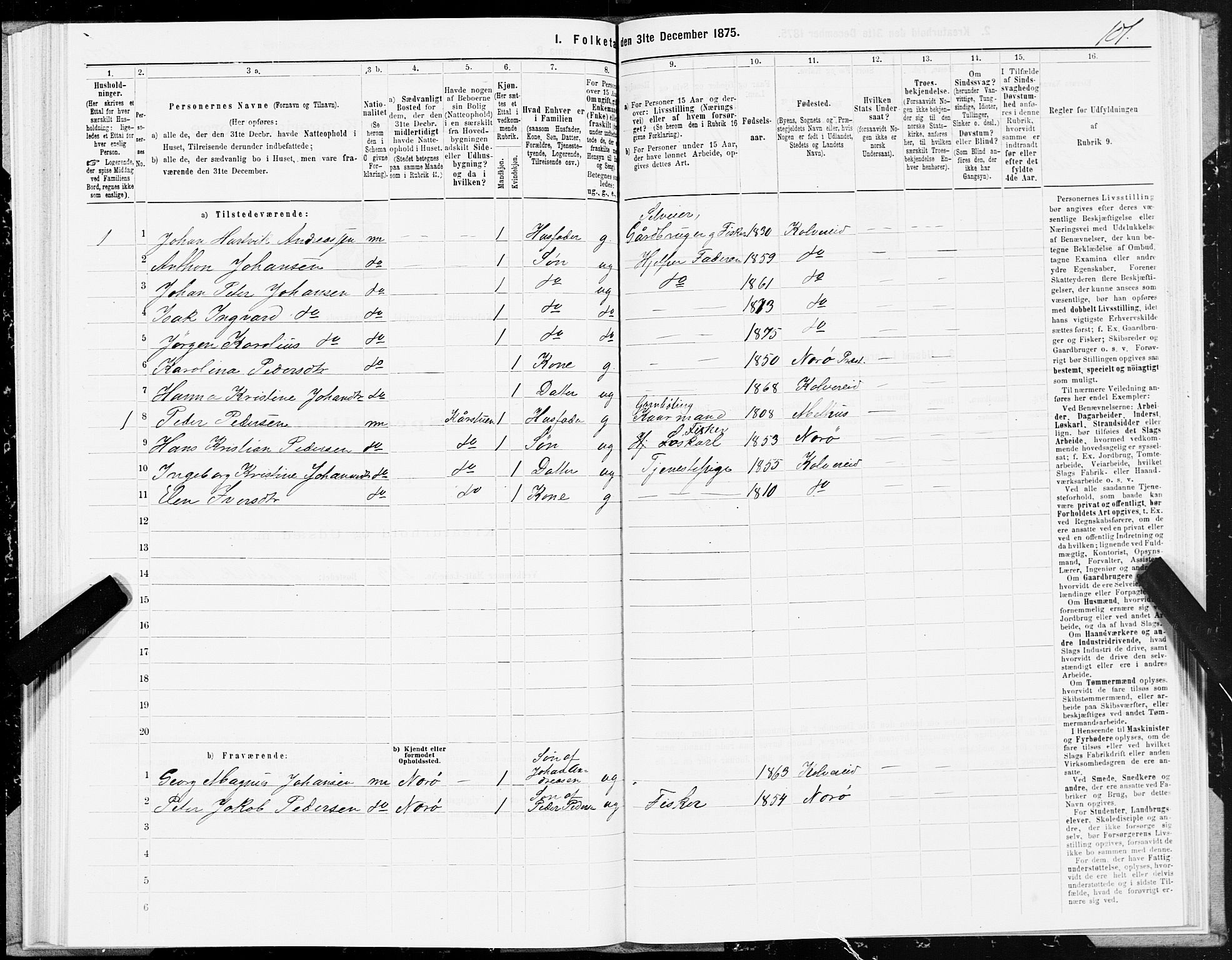 SAT, 1875 census for 1752P Kolvereid, 1875, p. 1101