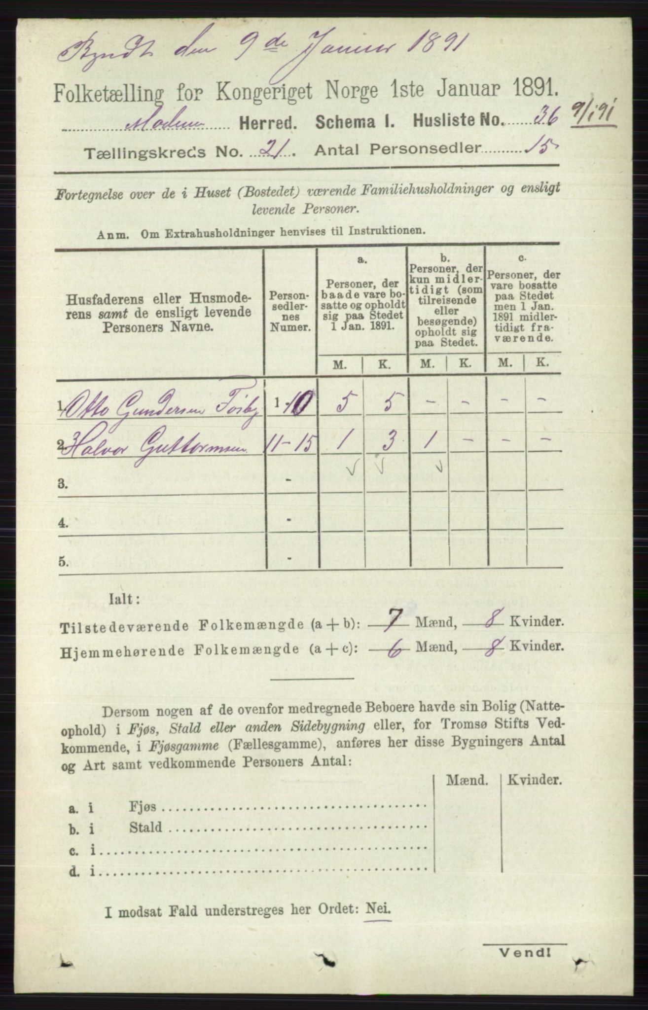 RA, 1891 census for 0623 Modum, 1891, p. 8099