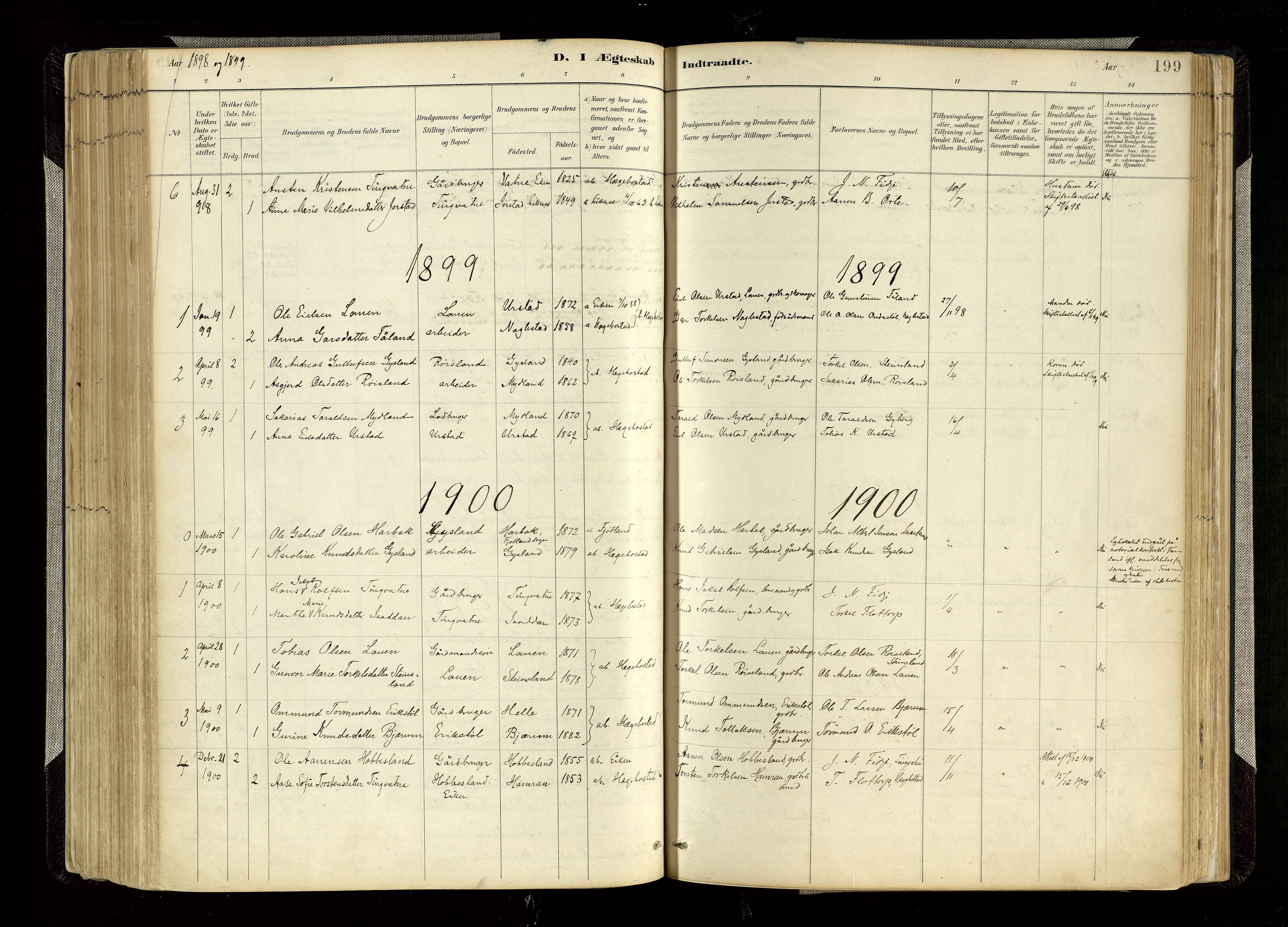 Hægebostad sokneprestkontor, AV/SAK-1111-0024/F/Fa/Faa/L0006: Parish register (official) no. A 6, 1887-1929, p. 199