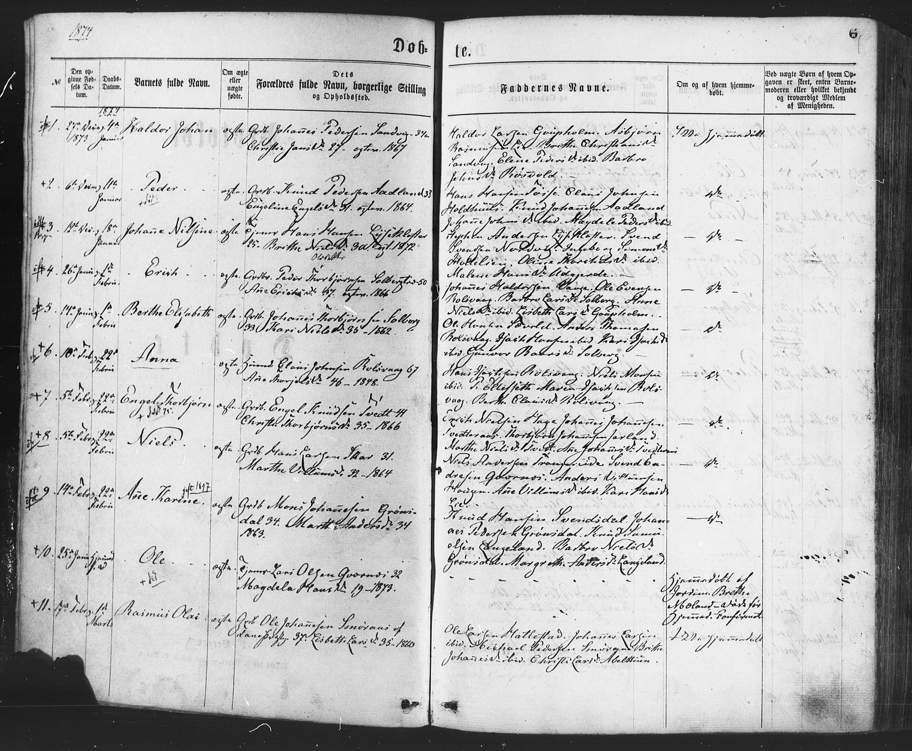 Os sokneprestembete, SAB/A-99929: Parish register (official) no. A 18, 1874-1884, p. 6