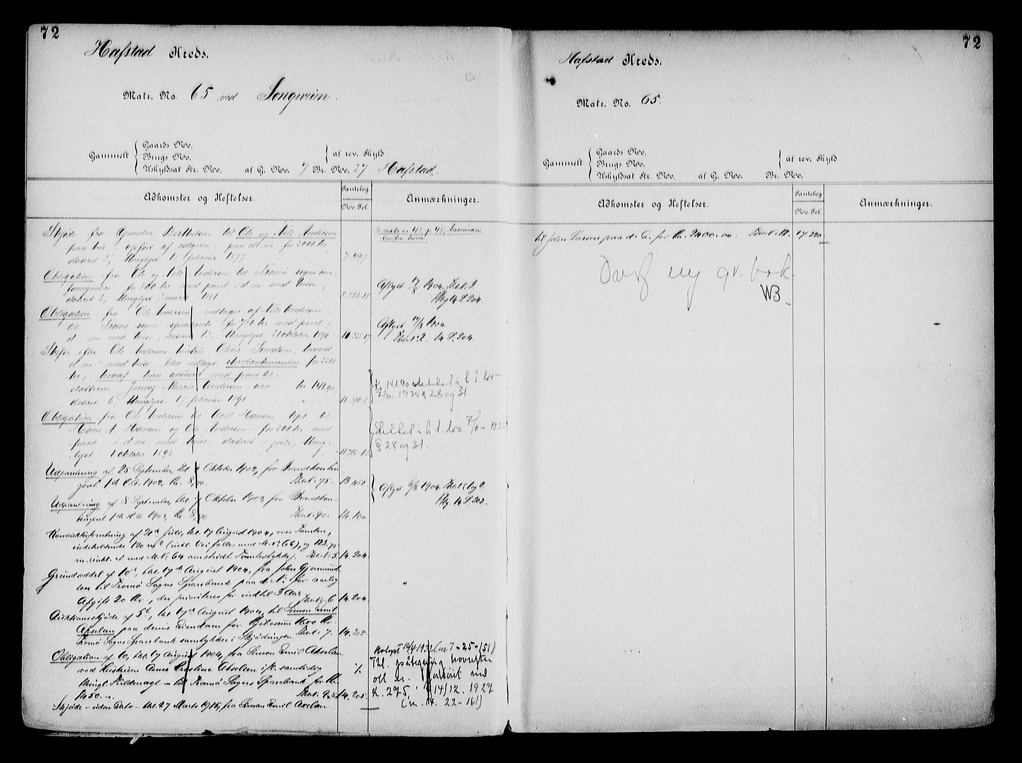 Arendal byfogd, AV/SAK-1222-0001/G/Ga/L0015: Mortgage register no. 13, 1860-1960, p. 72