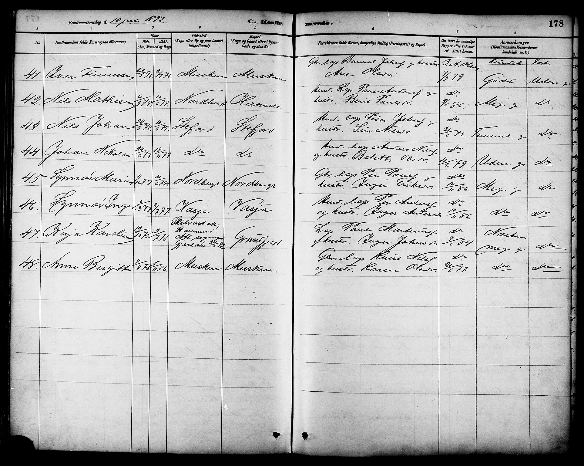 Ministerialprotokoller, klokkerbøker og fødselsregistre - Nordland, AV/SAT-A-1459/861/L0869: Parish register (official) no. 861A04, 1889-1903, p. 178