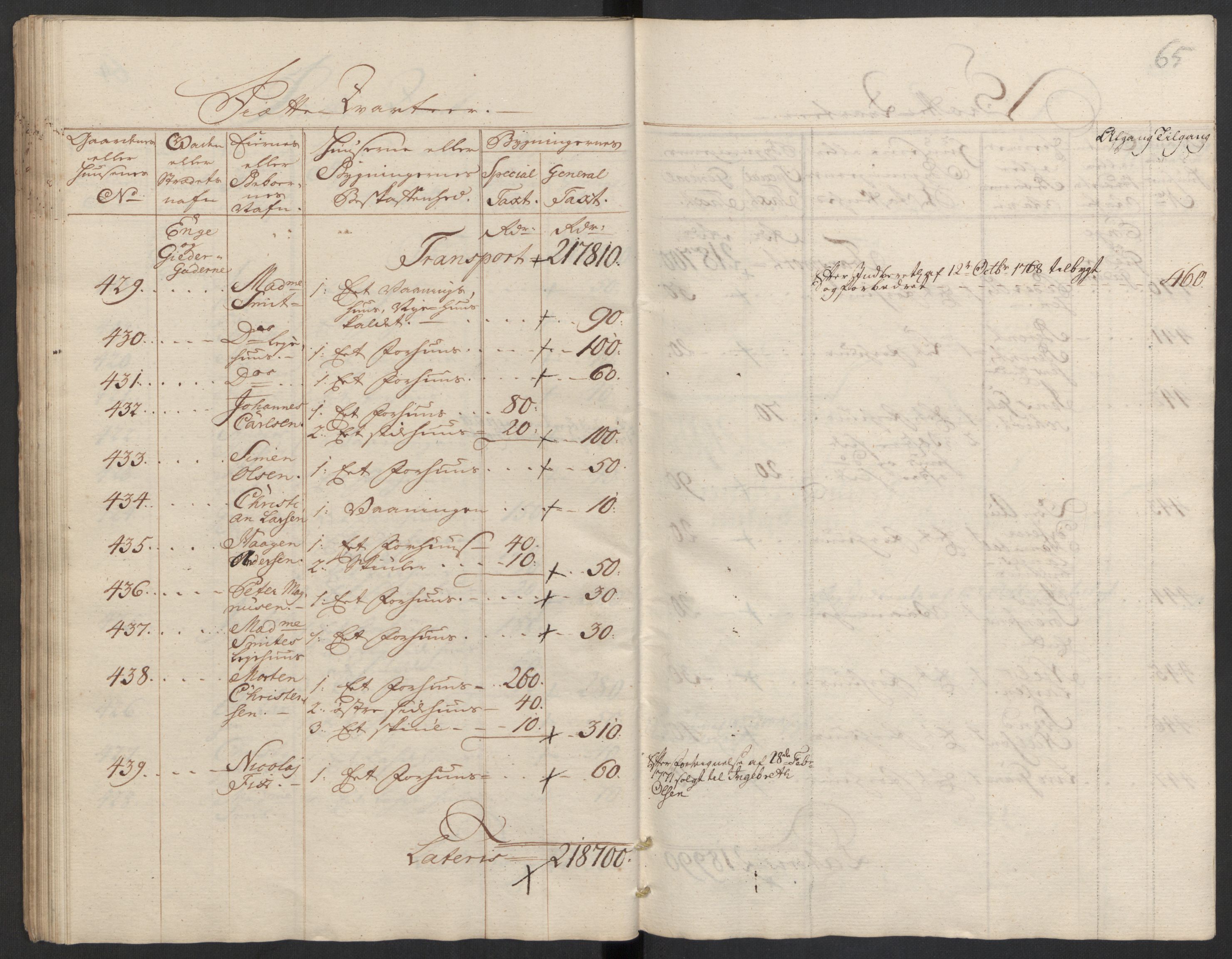 Kommersekollegiet, Brannforsikringskontoret 1767-1814, RA/EA-5458/F/Fa/L0008/0002: Bragernes / Branntakstprotokoll, 1767, p. 65