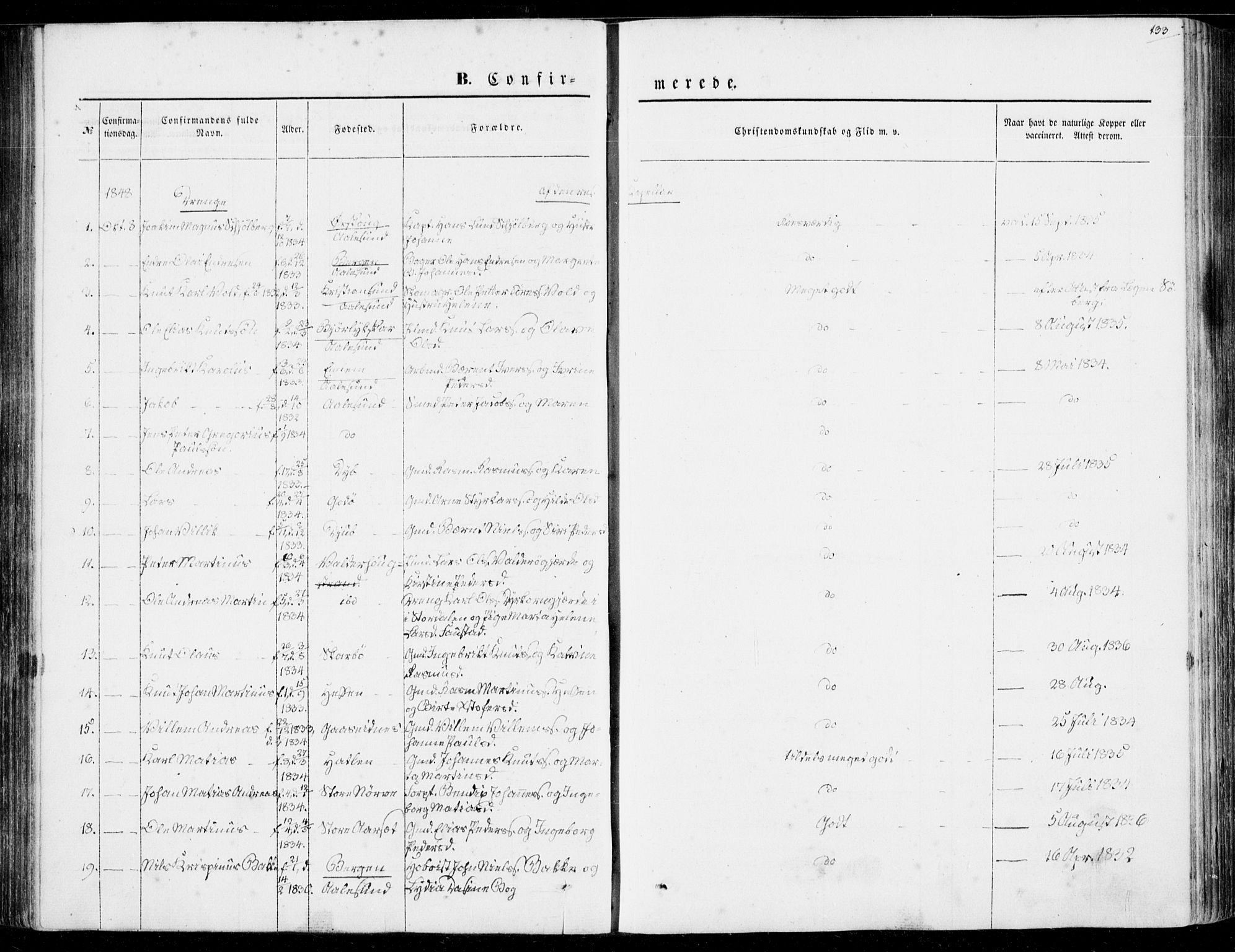 Ministerialprotokoller, klokkerbøker og fødselsregistre - Møre og Romsdal, SAT/A-1454/528/L0397: Parish register (official) no. 528A08, 1848-1858, p. 133