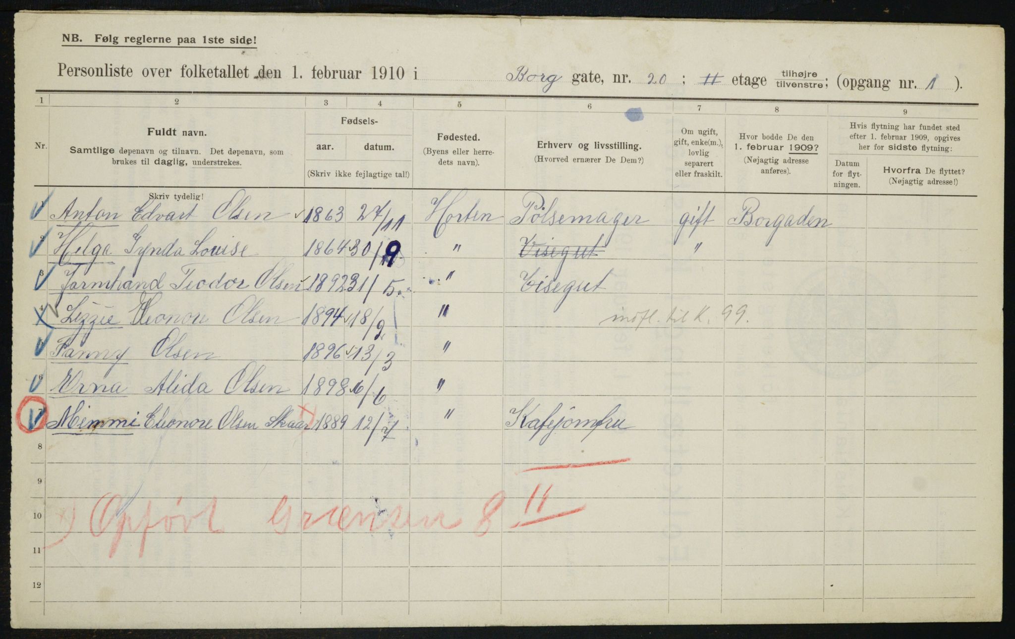 OBA, Municipal Census 1910 for Kristiania, 1910, p. 7732