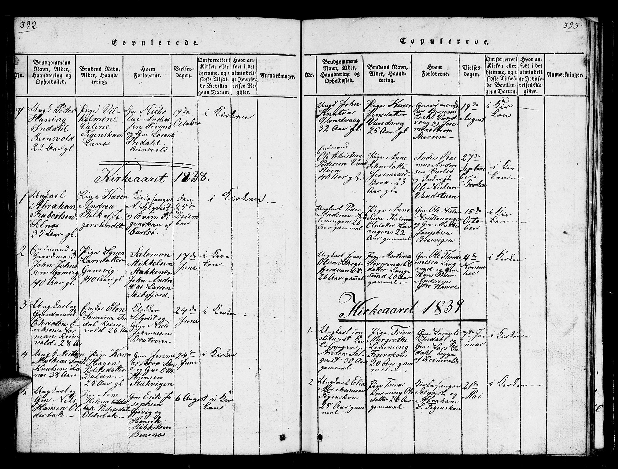 Karlsøy sokneprestembete, AV/SATØ-S-1299/H/Ha/Hab/L0001klokker: Parish register (copy) no. 1, 1821-1840, p. 392-393