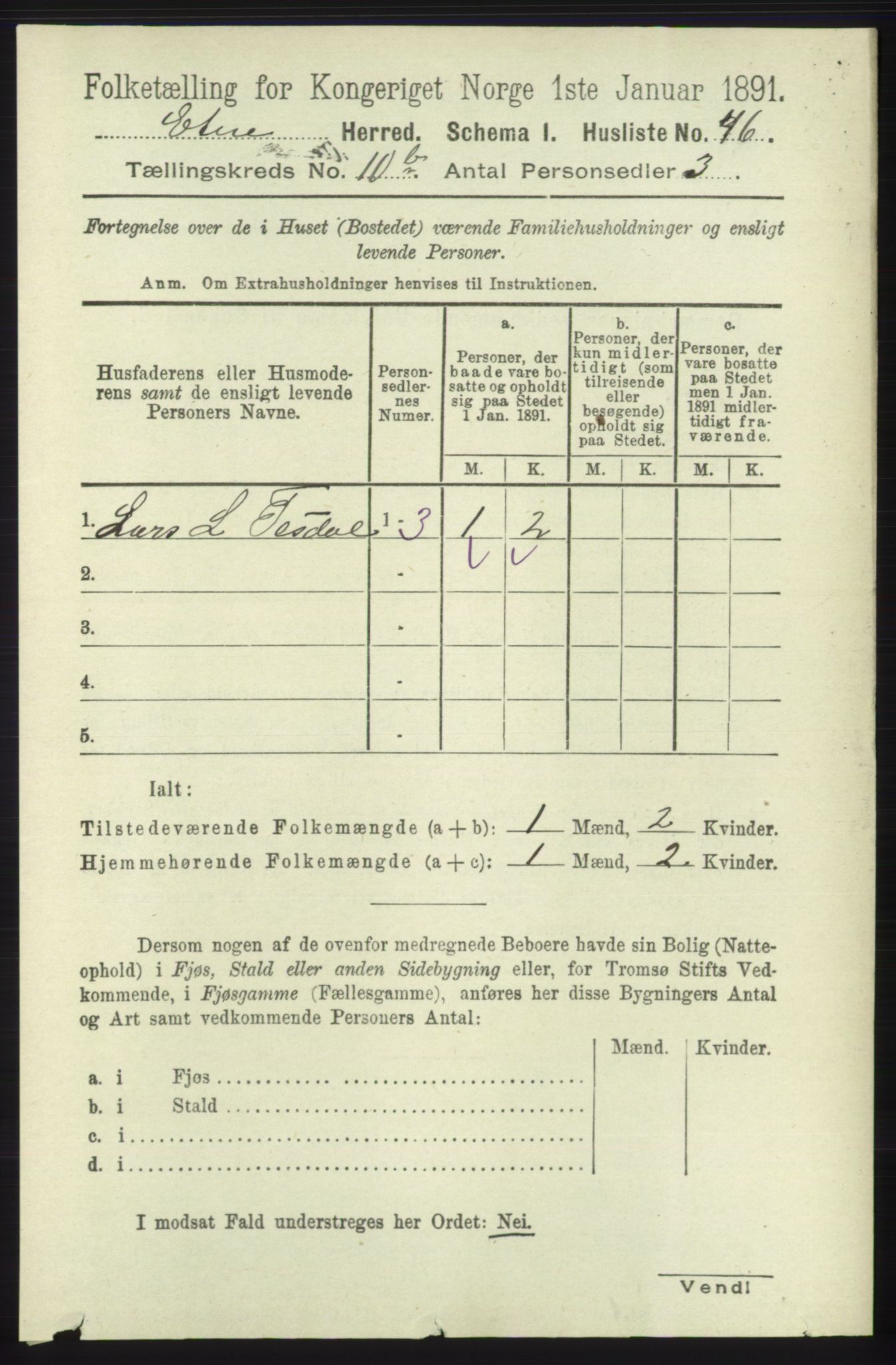 RA, 1891 census for 1211 Etne, 1891, p. 1998