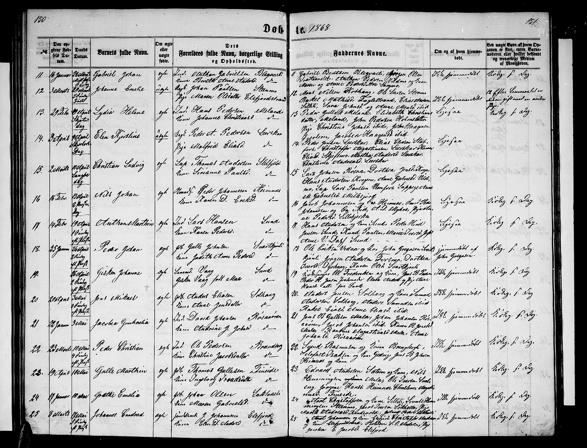 Ministerialprotokoller, klokkerbøker og fødselsregistre - Nordland, SAT/A-1459/825/L0365: Parish register (copy) no. 825C02, 1858-1873, p. 150-151
