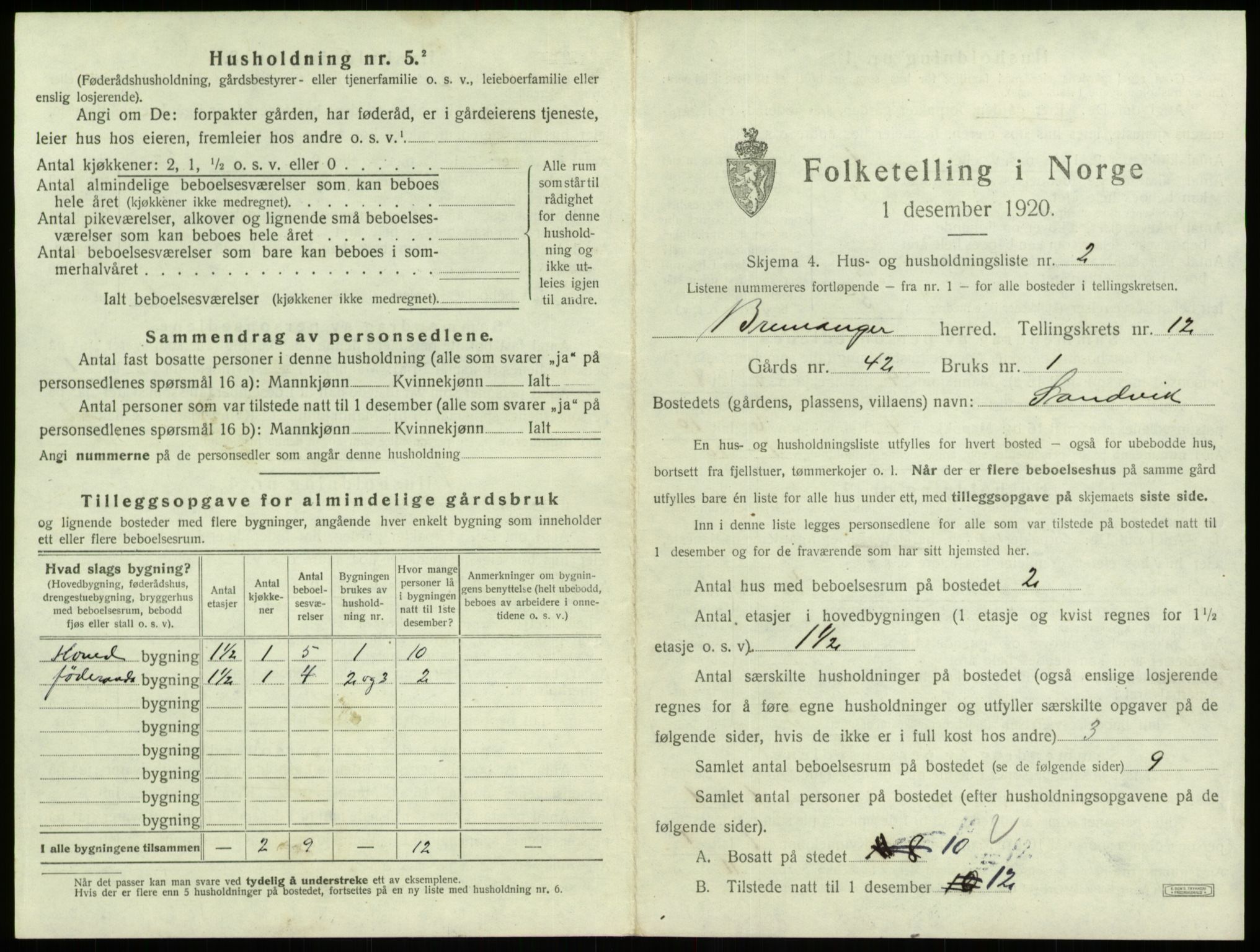 SAB, 1920 census for Bremanger, 1920, p. 856