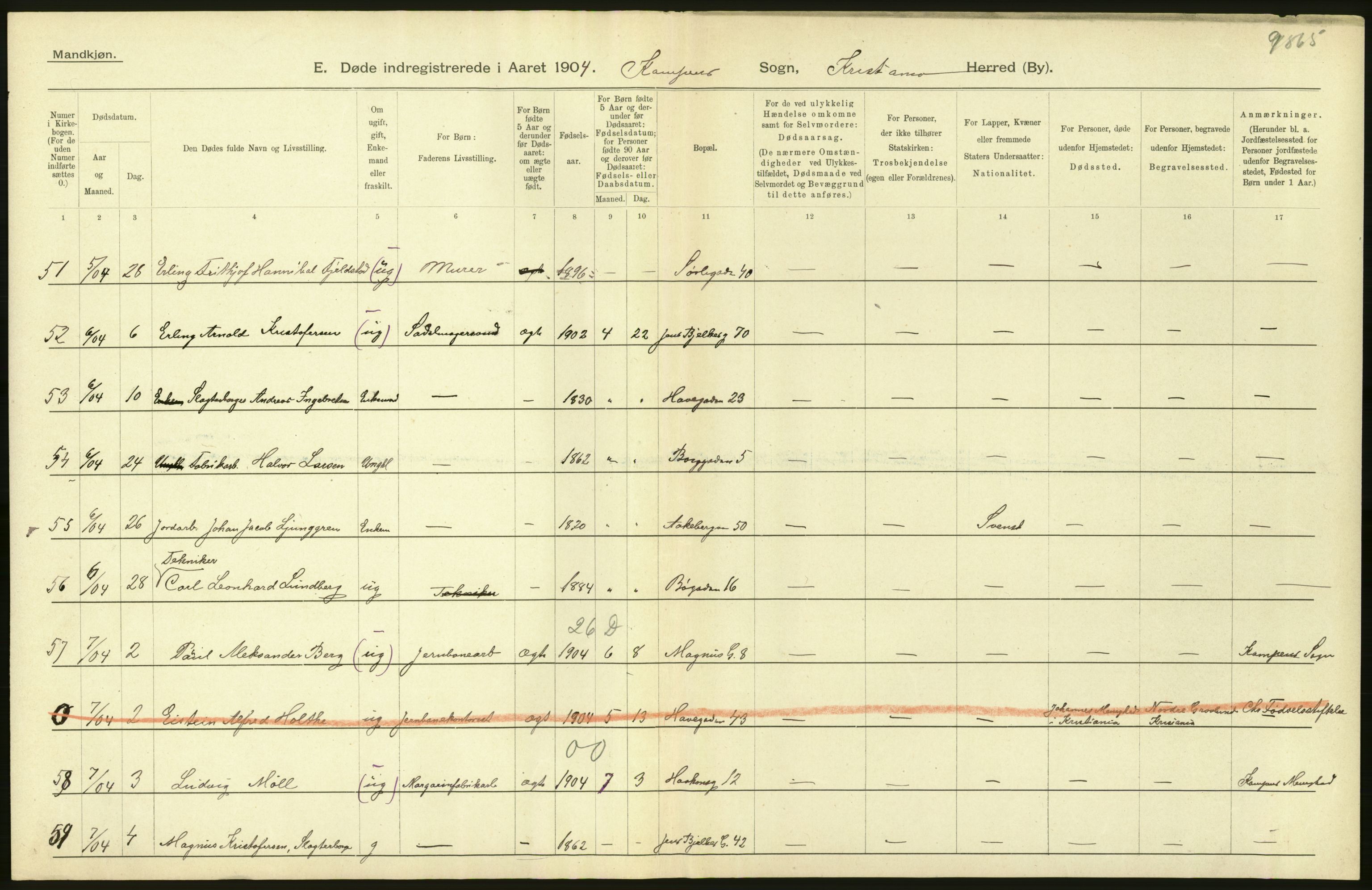 Statistisk sentralbyrå, Sosiodemografiske emner, Befolkning, AV/RA-S-2228/D/Df/Dfa/Dfab/L0004: Kristiania: Gifte, døde, 1904, p. 516