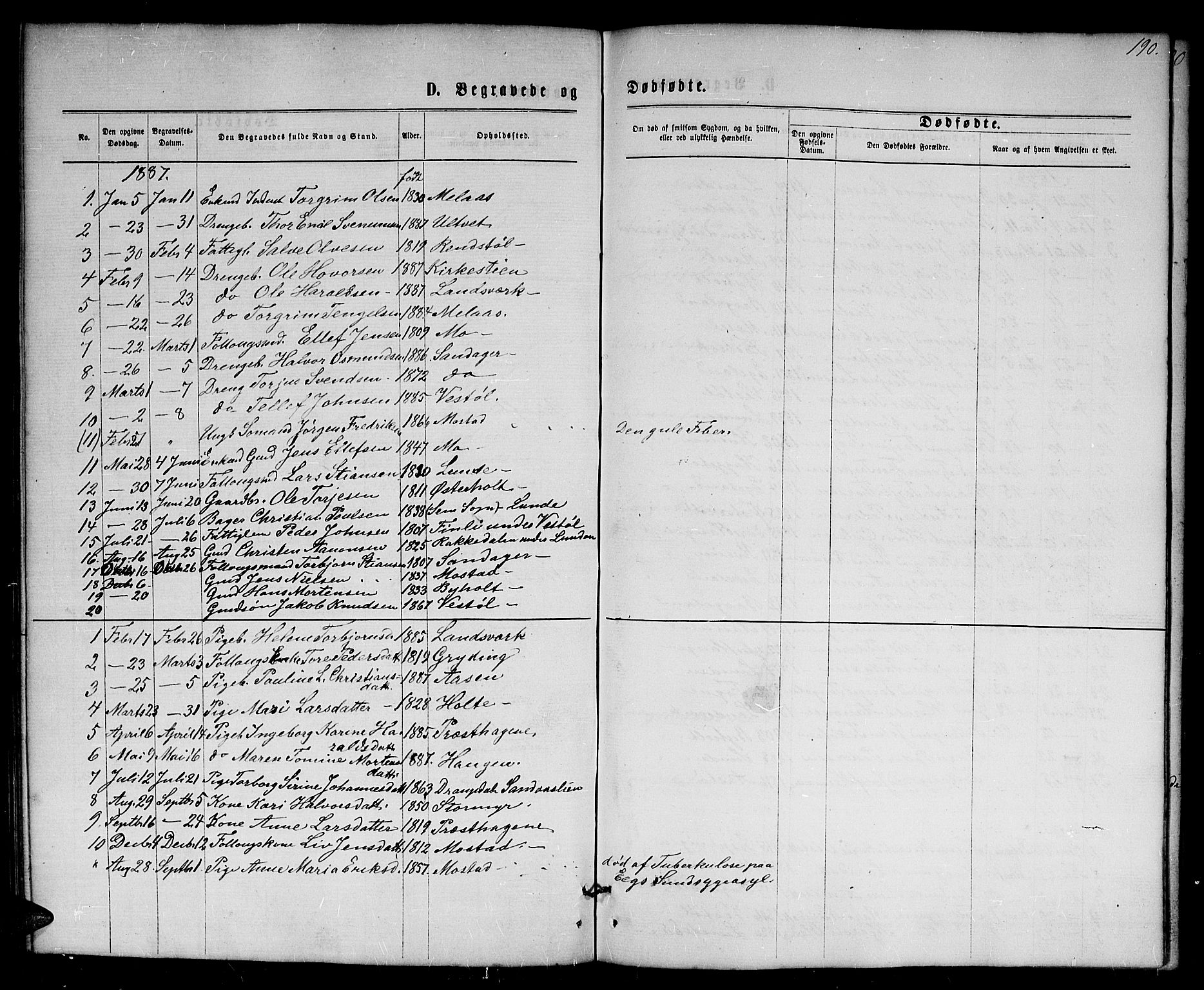 Gjerstad sokneprestkontor, SAK/1111-0014/F/Fb/Fba/L0006: Parish register (copy) no. B 6, 1868-1890, p. 190