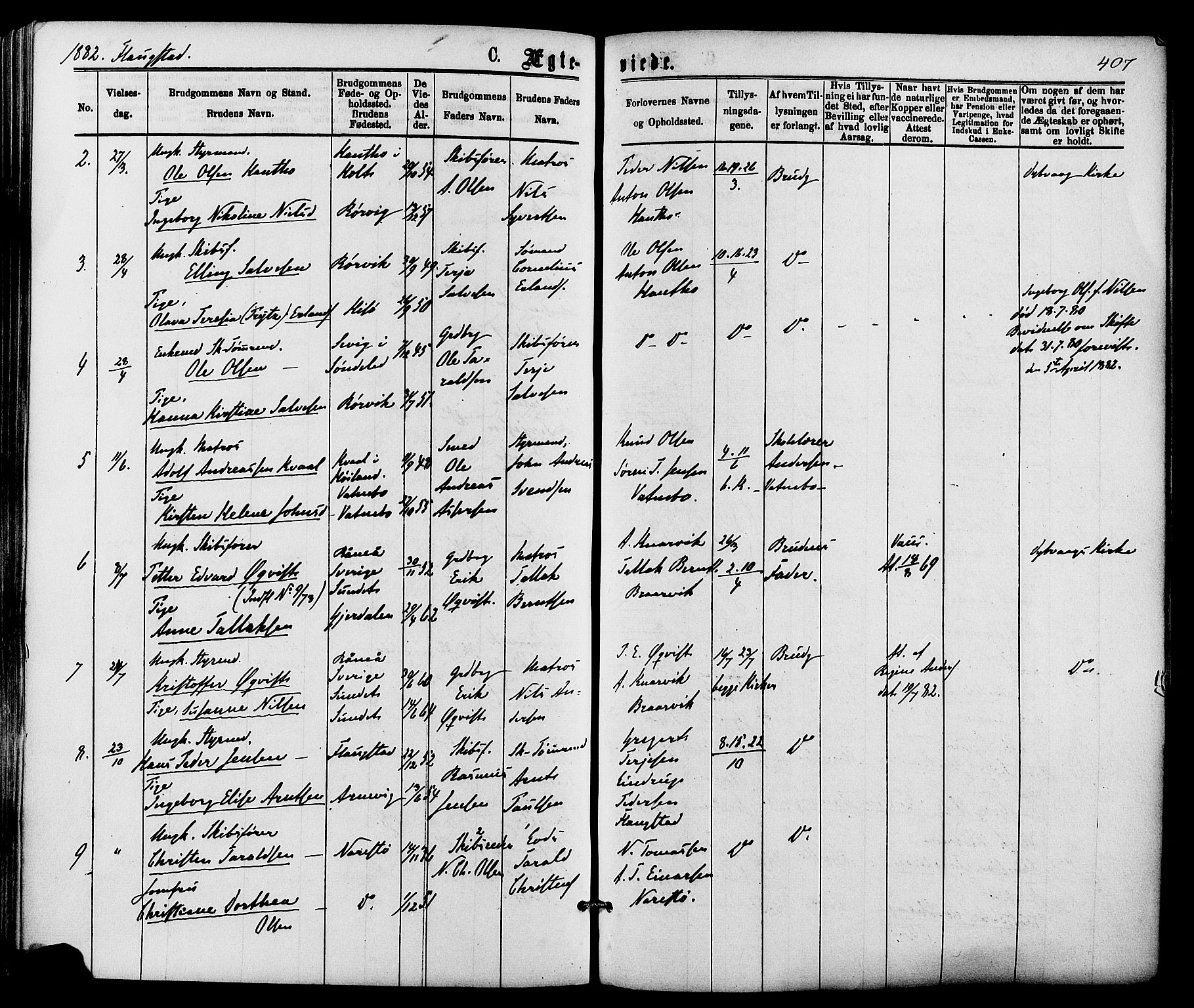 Dypvåg sokneprestkontor, SAK/1111-0007/F/Fa/Faa/L0007: Parish register (official) no. A 7 /2, 1877-1884, p. 407