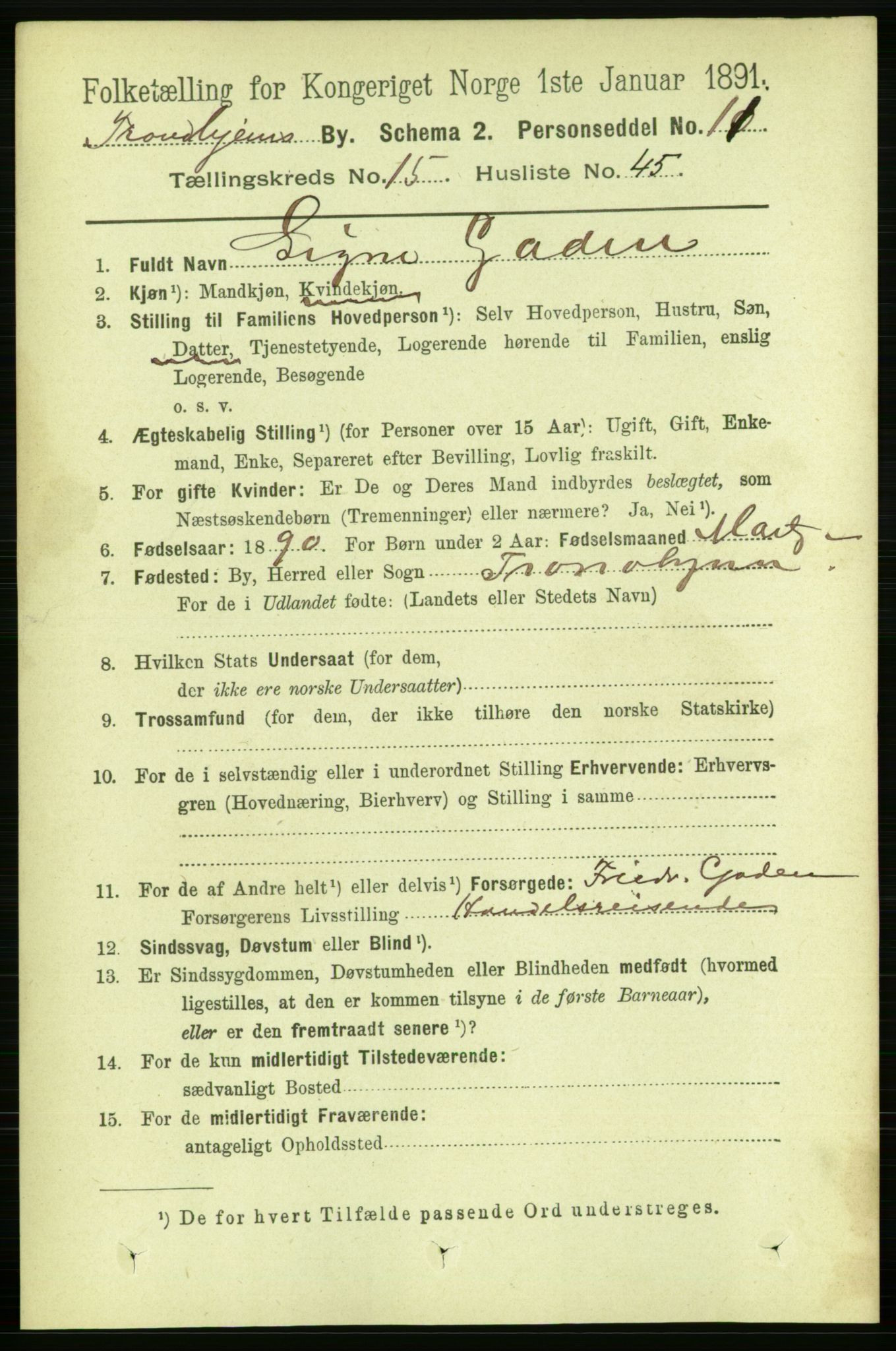 RA, 1891 census for 1601 Trondheim, 1891, p. 12176