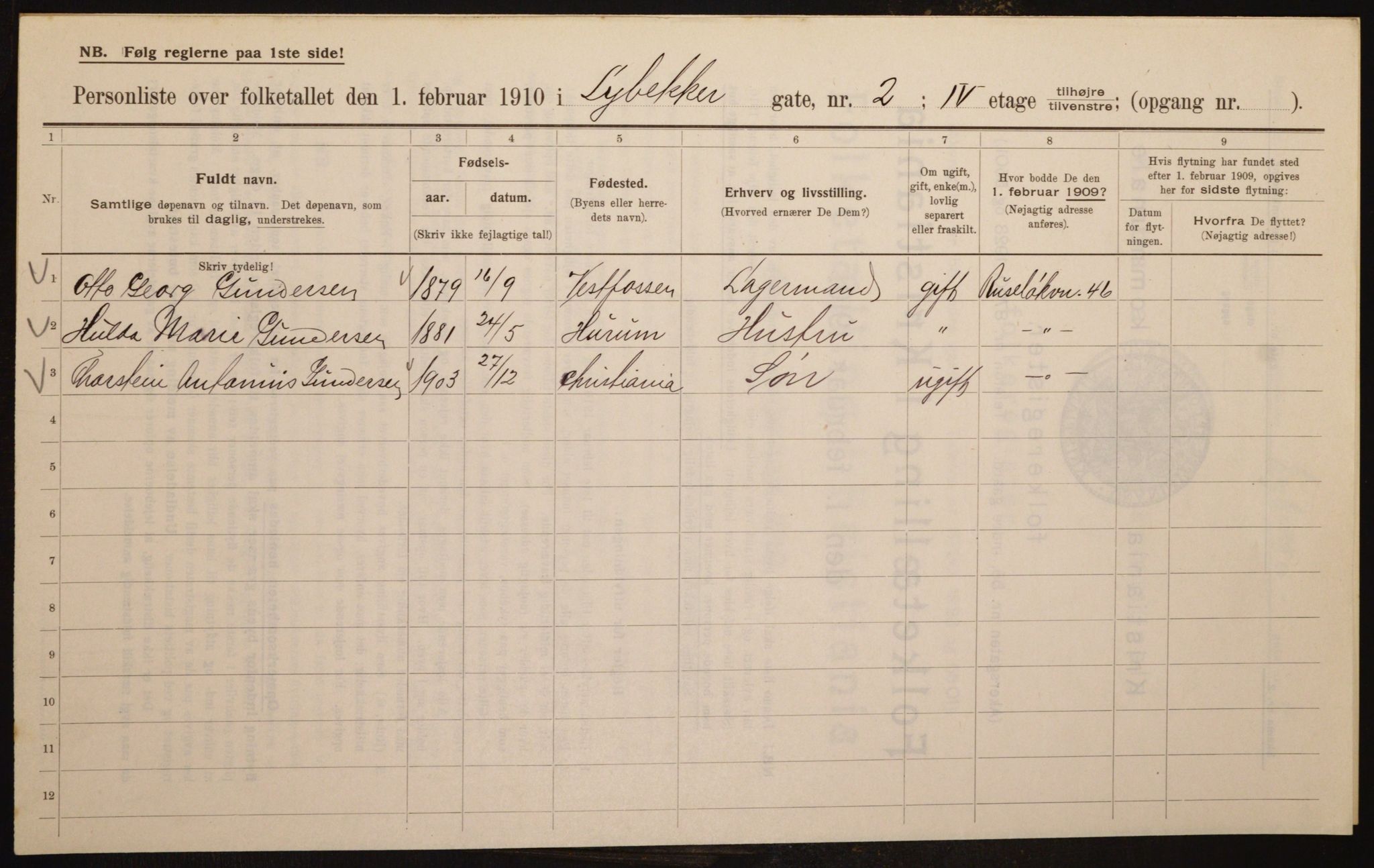 OBA, Municipal Census 1910 for Kristiania, 1910, p. 56432