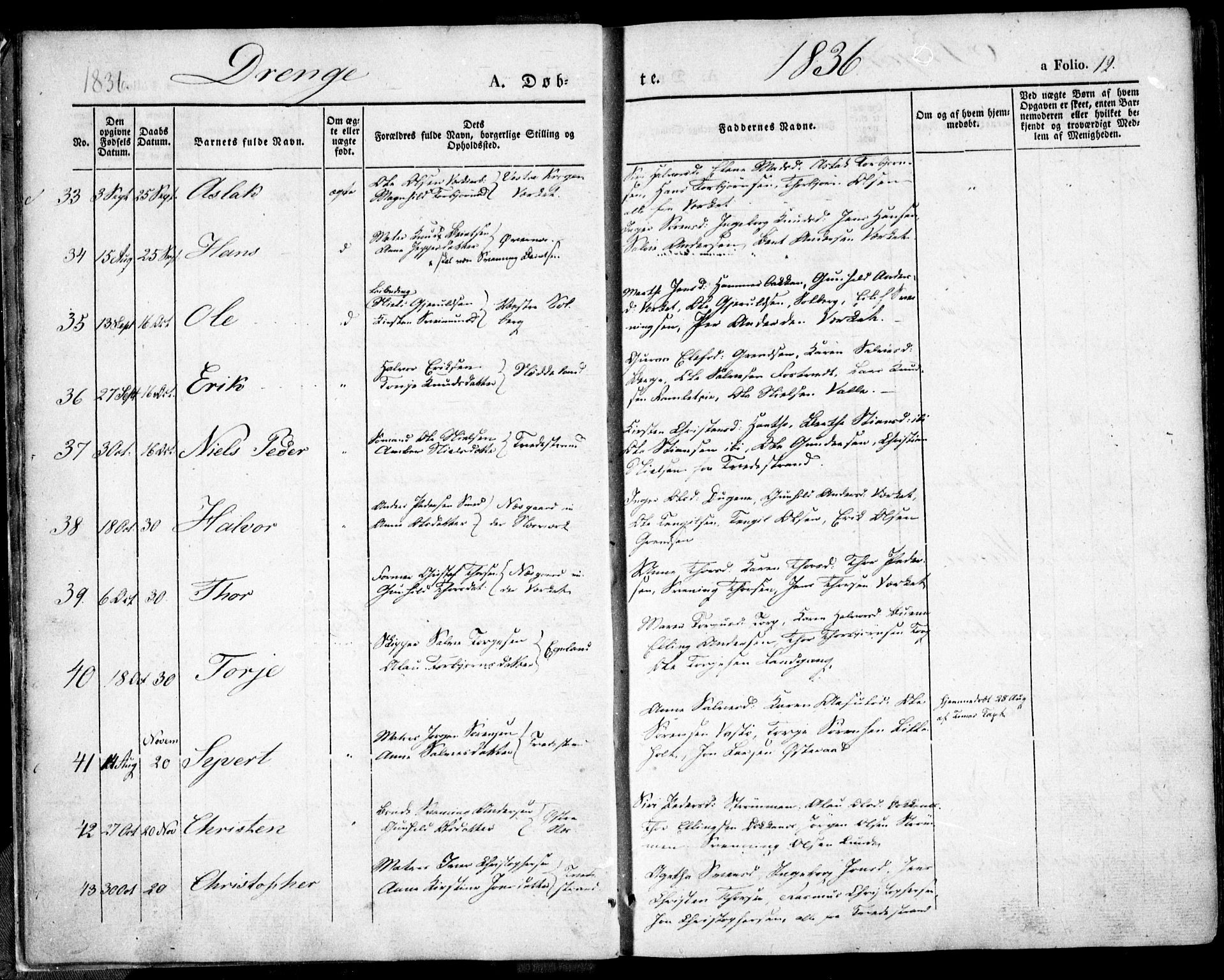 Holt sokneprestkontor, AV/SAK-1111-0021/F/Fa/L0007: Parish register (official) no. A 7, 1836-1848, p. 12