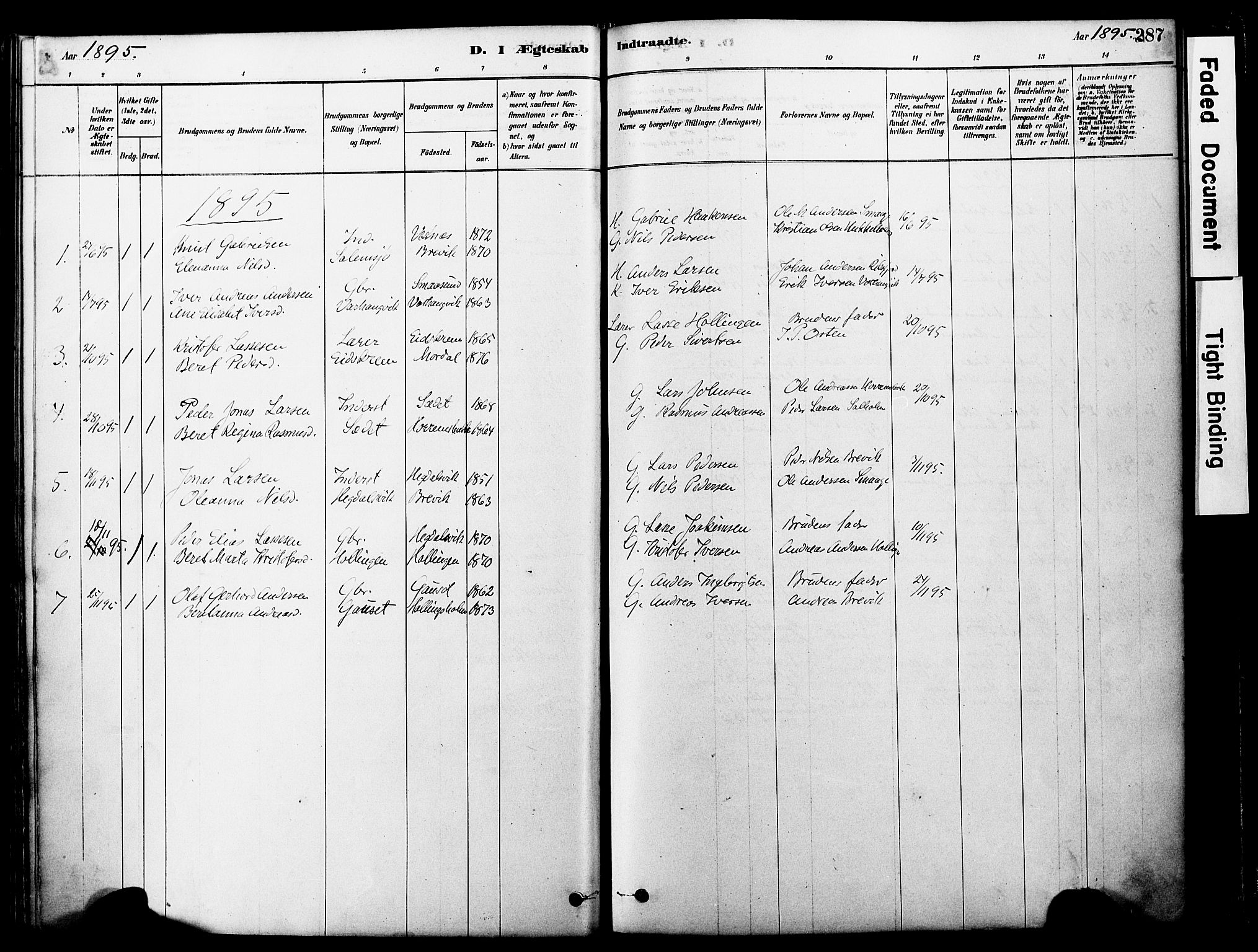 Ministerialprotokoller, klokkerbøker og fødselsregistre - Møre og Romsdal, SAT/A-1454/560/L0721: Parish register (official) no. 560A05, 1878-1917, p. 287