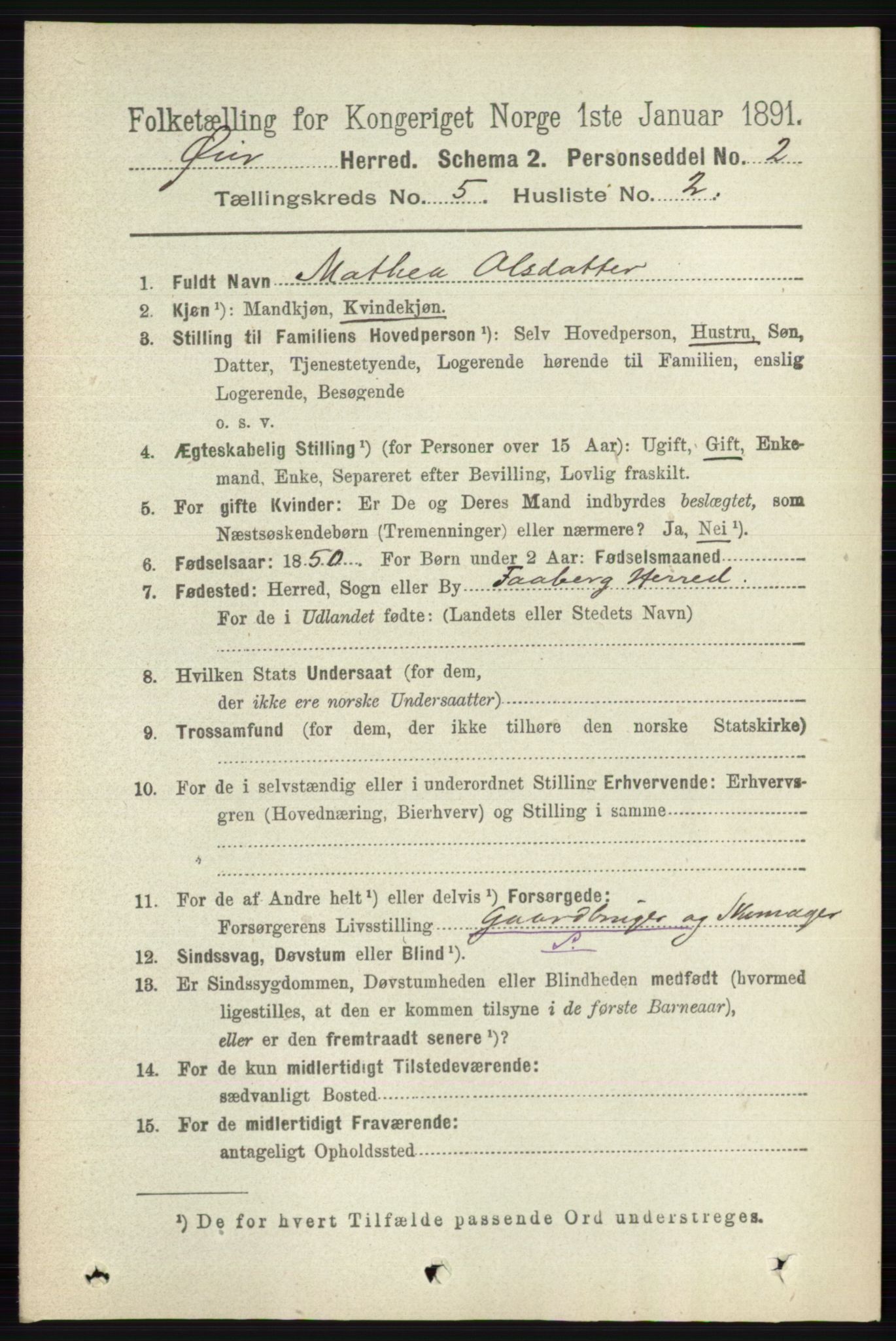 RA, 1891 census for 0521 Øyer, 1891, p. 1704