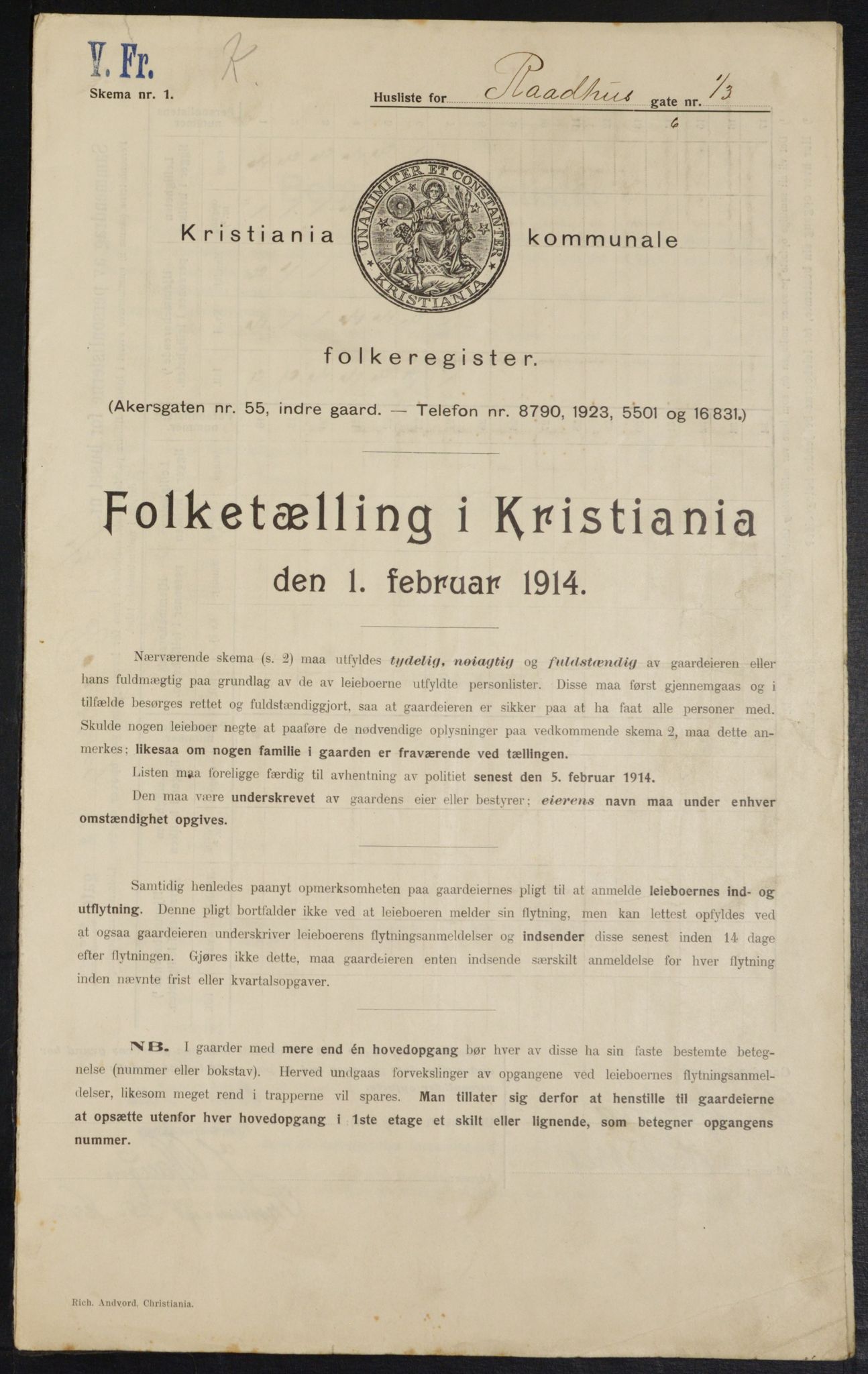 OBA, Municipal Census 1914 for Kristiania, 1914, p. 85958