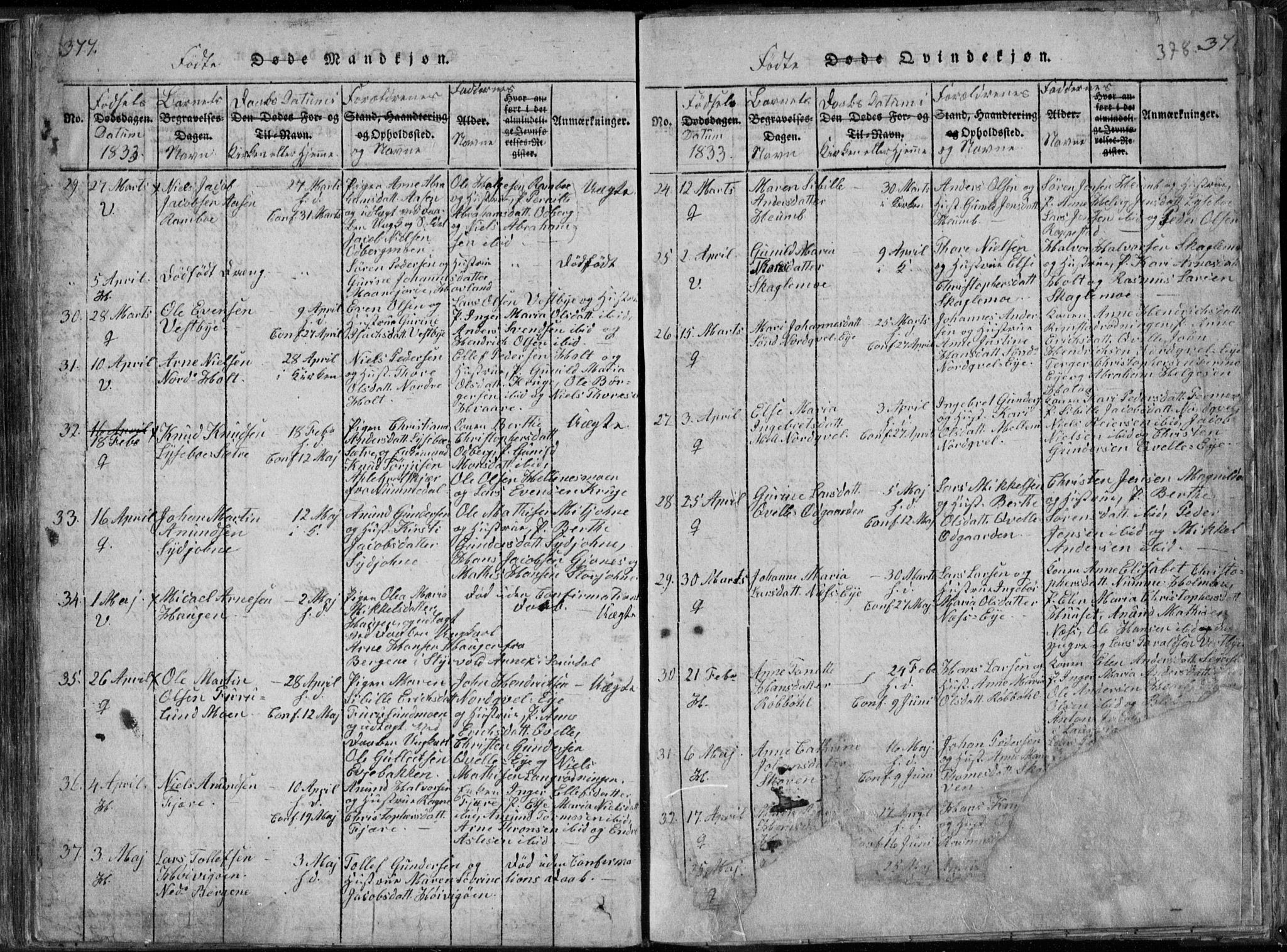 Hedrum kirkebøker, AV/SAKO-A-344/F/Fa/L0004: Parish register (official) no. I 4, 1817-1835, p. 377-378