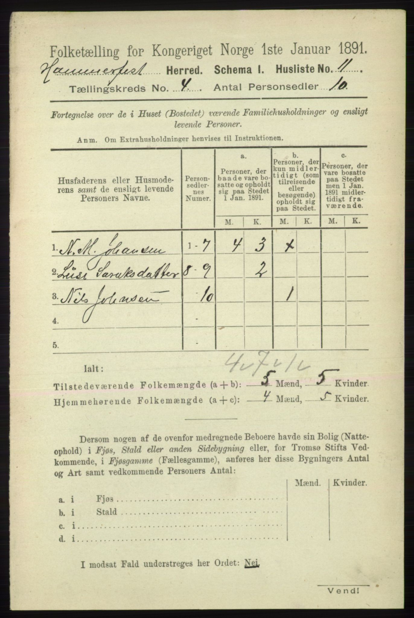 RA, 1891 census for 2016 Hammerfest, 1891, p. 1098