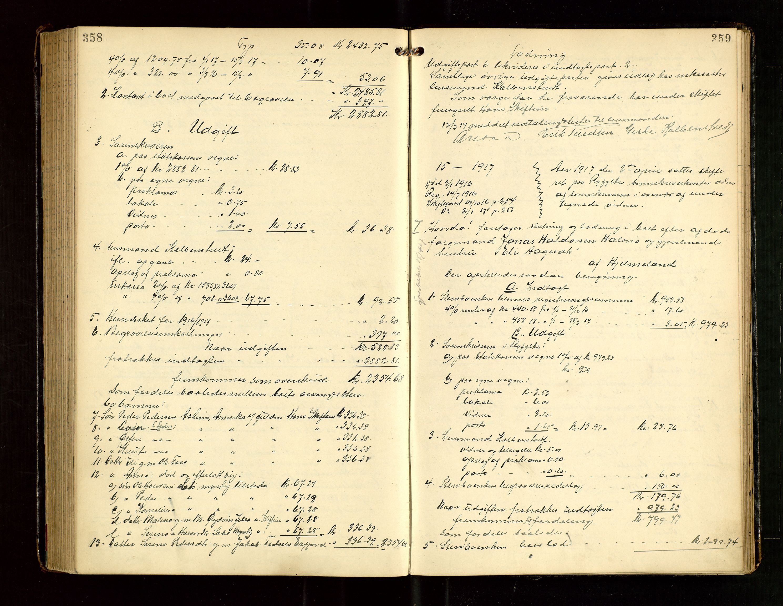 Ryfylke tingrett, AV/SAST-A-100055/001/IV/IVG/L0004: Skifteutlodningsprotokoll Med register, 1912-1918, p. 358-359