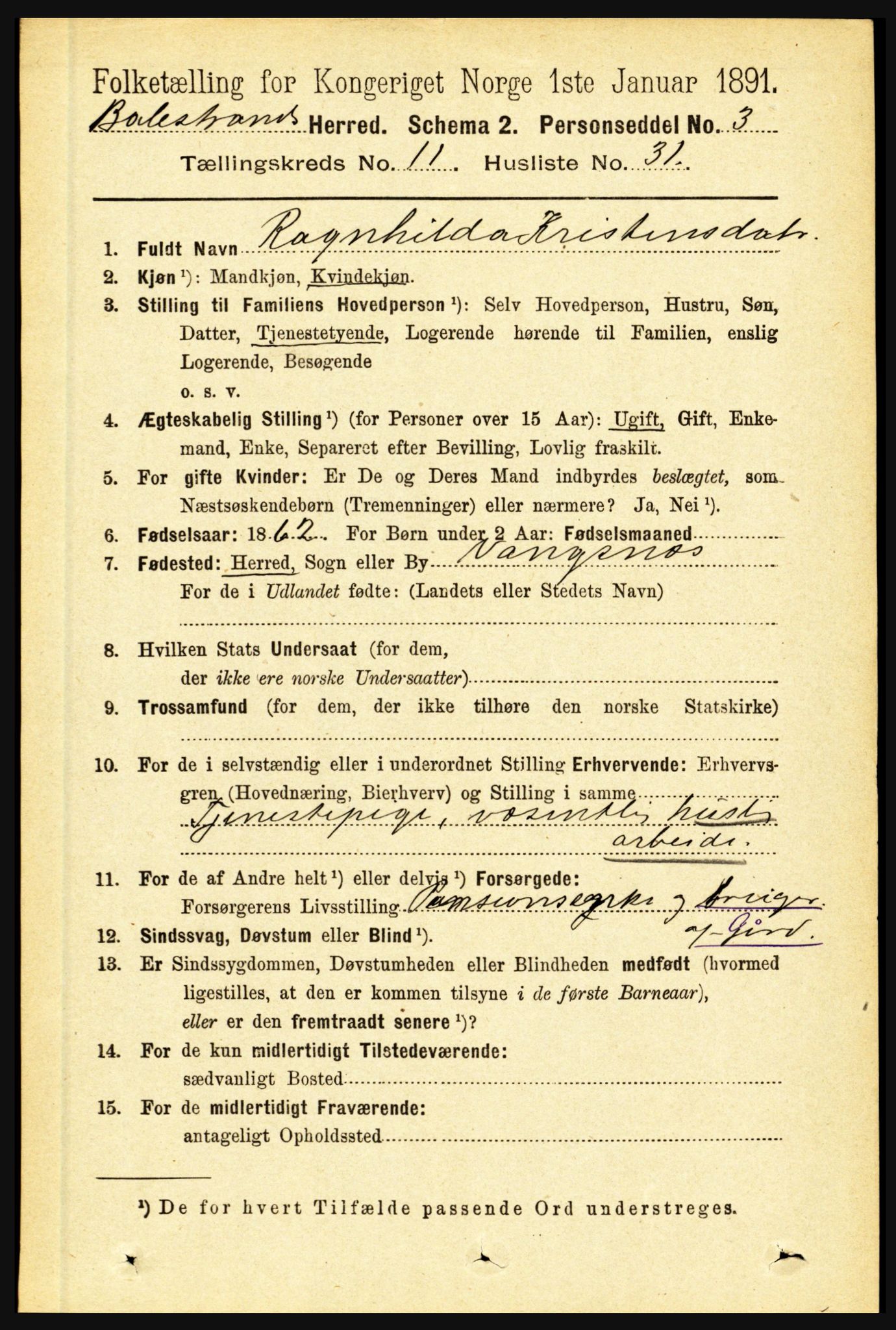 RA, 1891 census for 1418 Balestrand, 1891, p. 2648