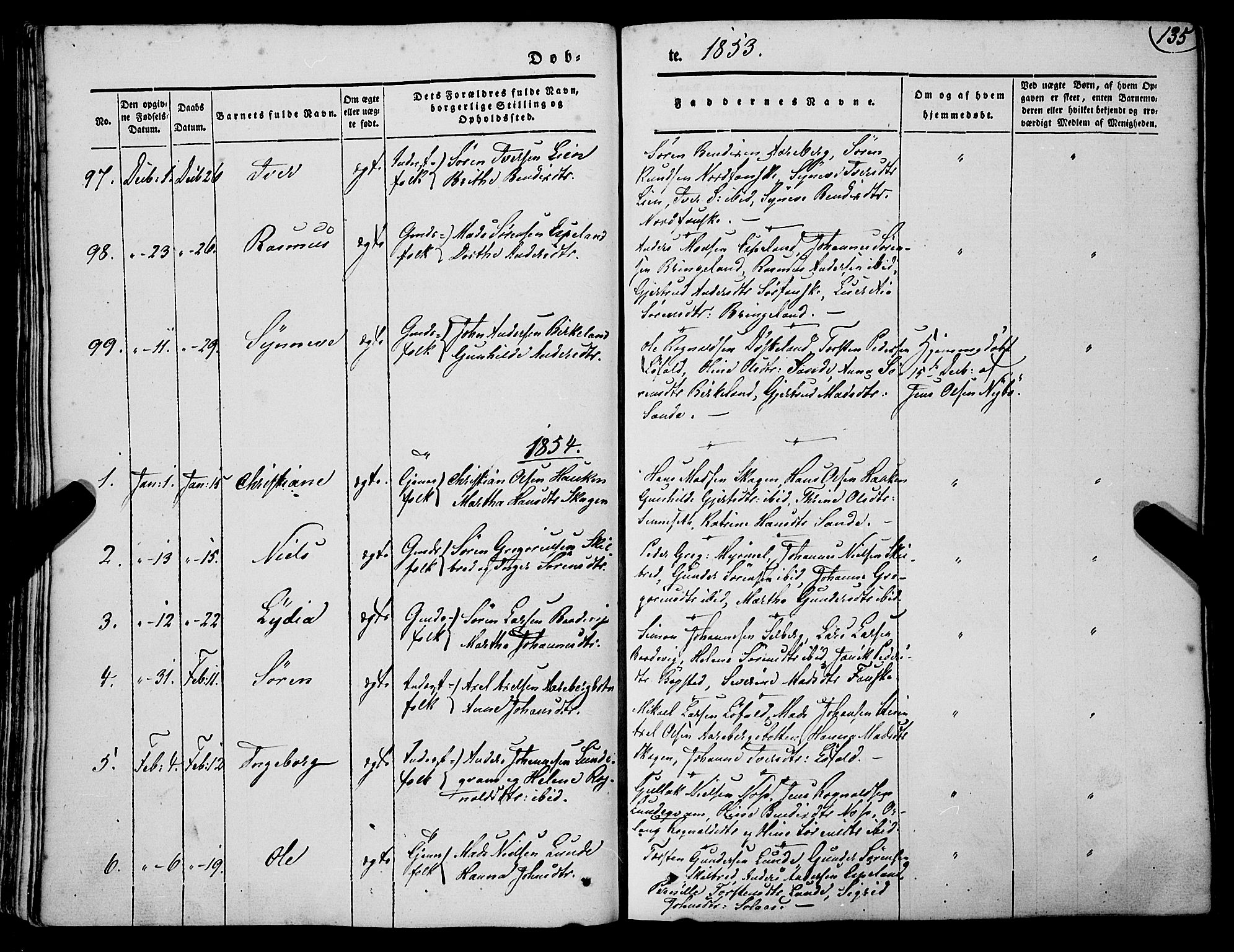 Gaular sokneprestembete, AV/SAB-A-80001/H/Haa: Parish register (official) no. A 4I, 1840-1859, p. 135