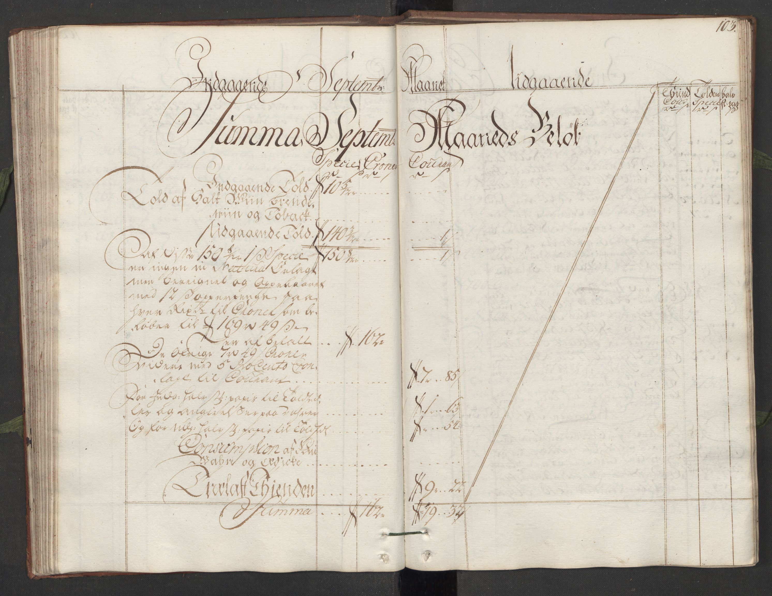 Generaltollkammeret, tollregnskaper, AV/RA-EA-5490/R11/L0015a/0001: Tollregnskaper Larvik og Sandefjord / Hovedtollbok, 1733, p. 102b-103a