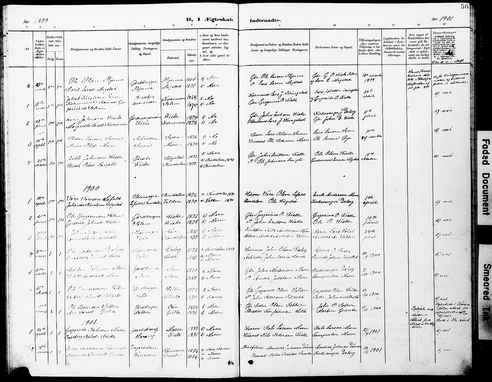 Ministerialprotokoller, klokkerbøker og fødselsregistre - Møre og Romsdal, SAT/A-1454/597/L1065: Parish register (copy) no. 597C02, 1899-1930, p. 56