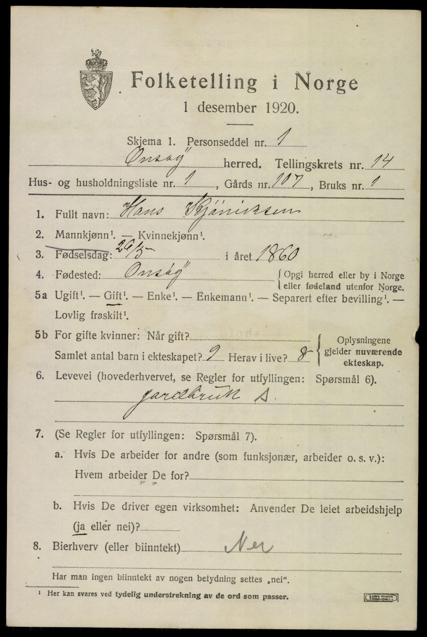 SAO, 1920 census for Onsøy, 1920, p. 16214