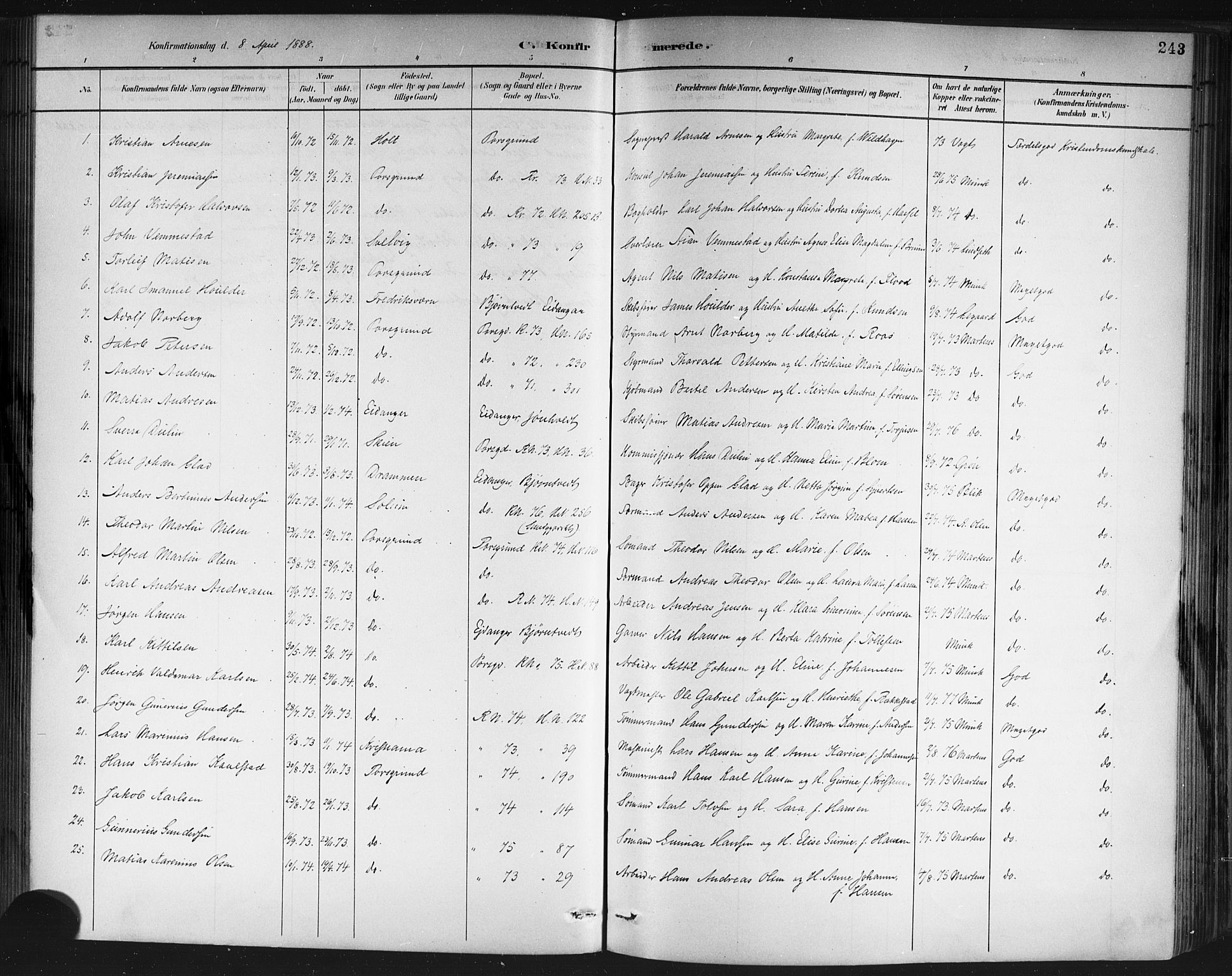 Porsgrunn kirkebøker , AV/SAKO-A-104/G/Gb/L0005: Parish register (copy) no. II 5, 1883-1915, p. 243