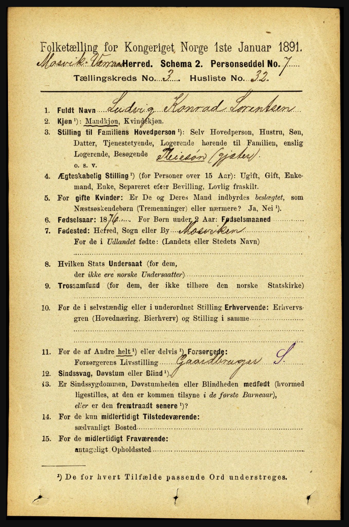 RA, 1891 census for 1723 Mosvik og Verran, 1891, p. 1136