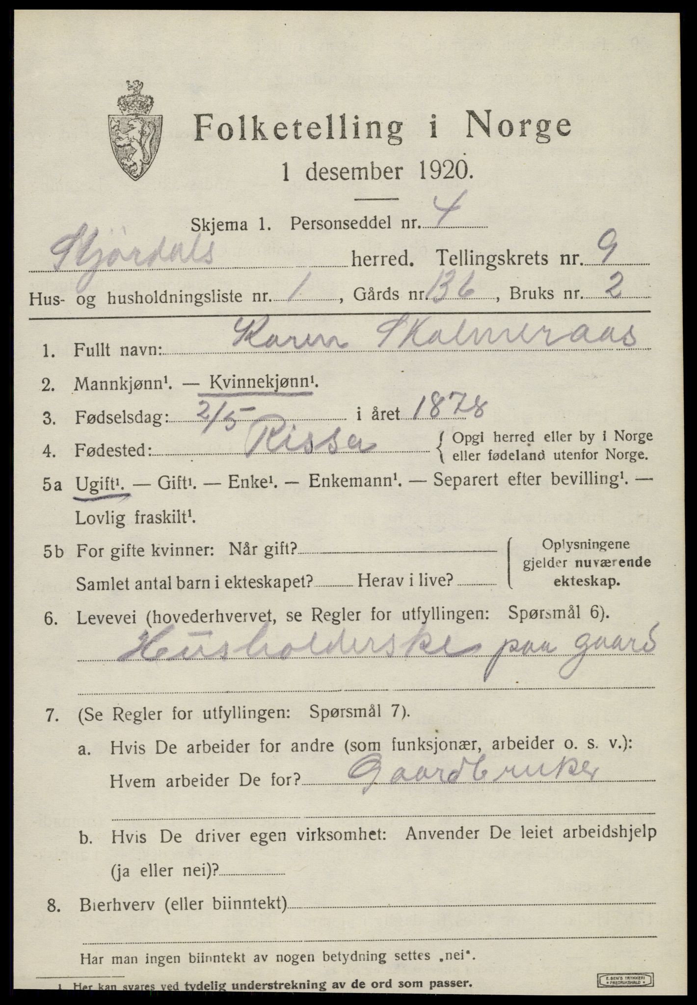 SAT, 1920 census for Stjørdal, 1920, p. 8282