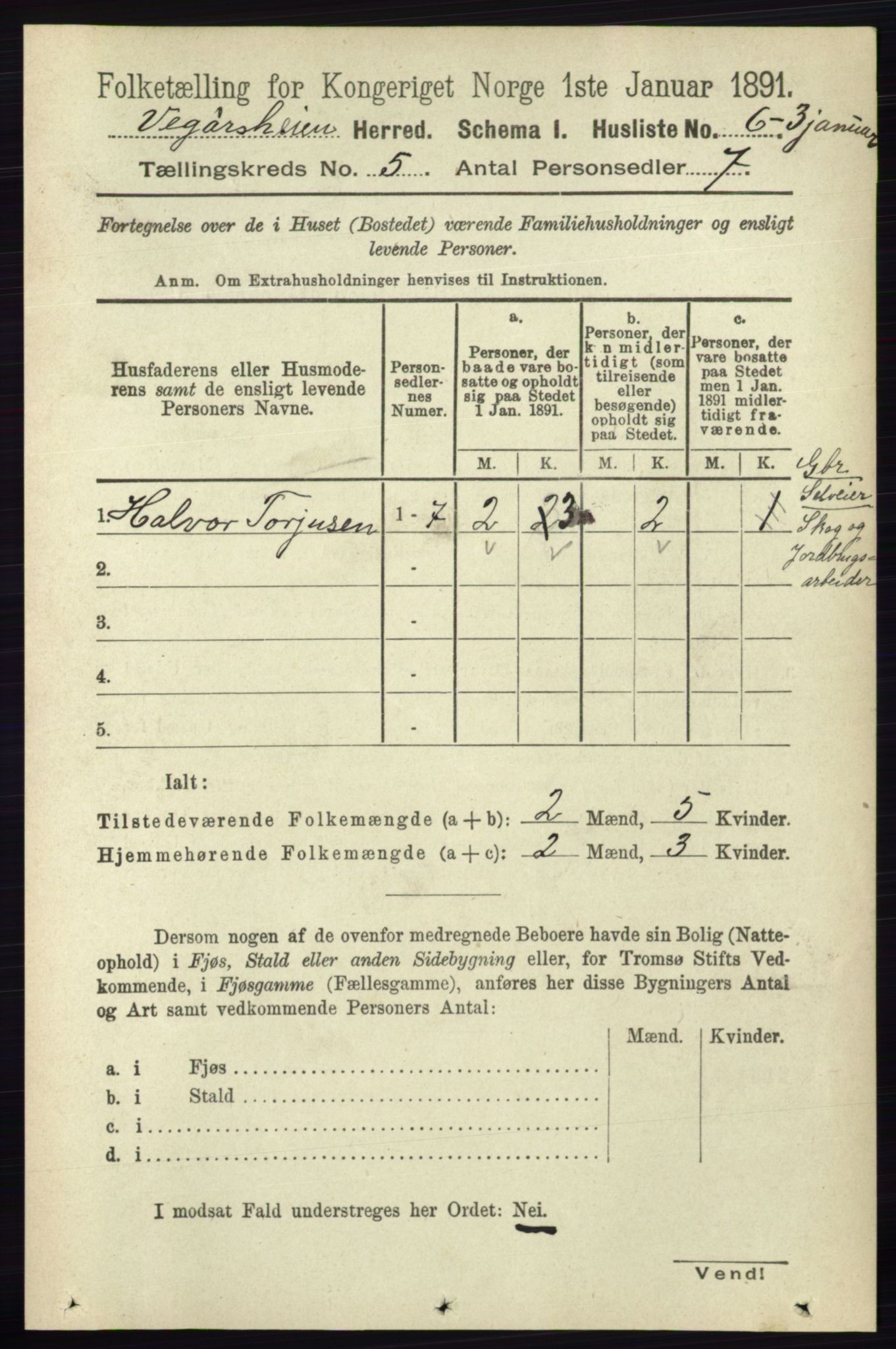 RA, 1891 census for 0912 Vegårshei, 1891, p. 948