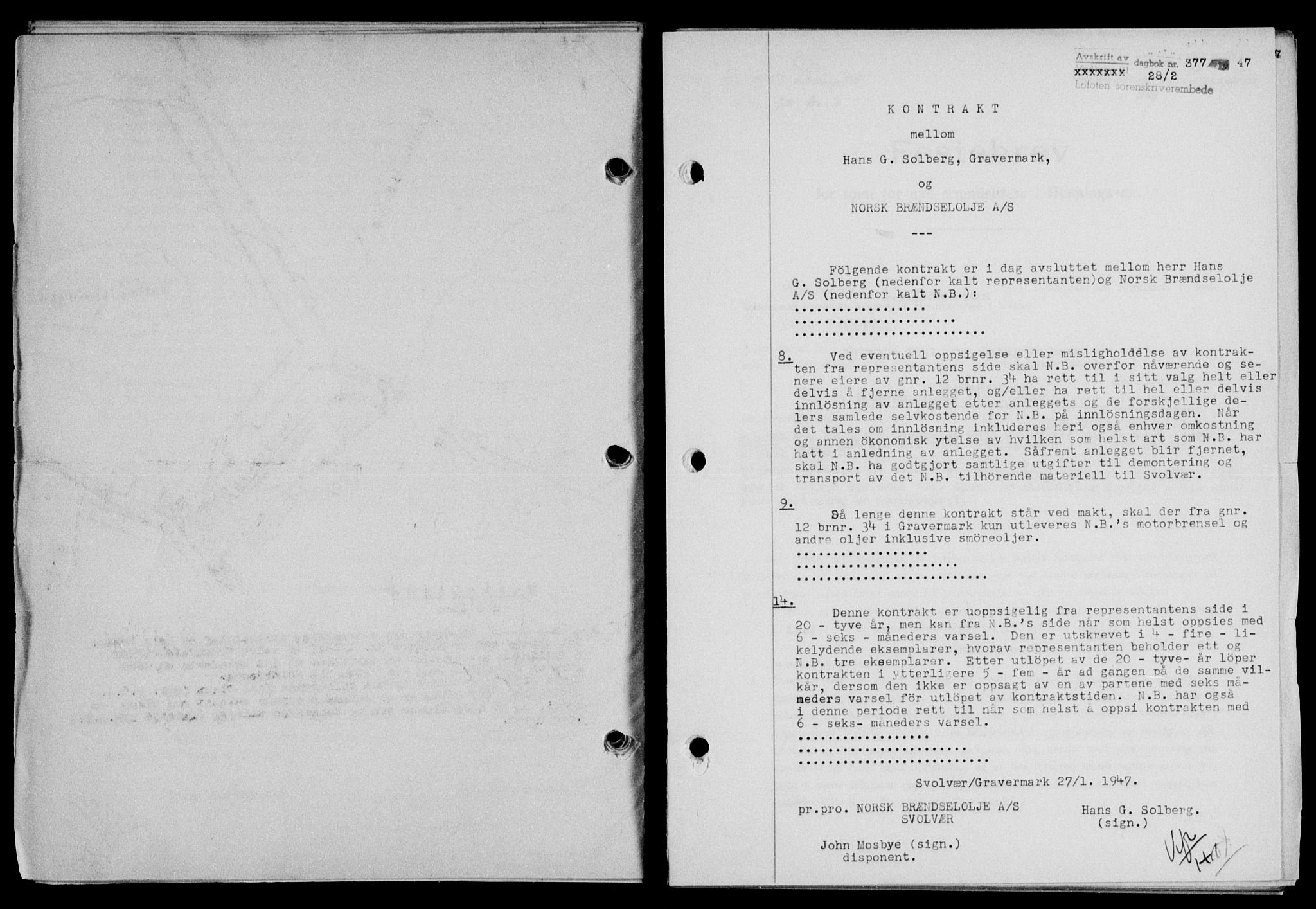 Lofoten sorenskriveri, SAT/A-0017/1/2/2C/L0015a: Mortgage book no. 15a, 1946-1947, Diary no: : 377/1947