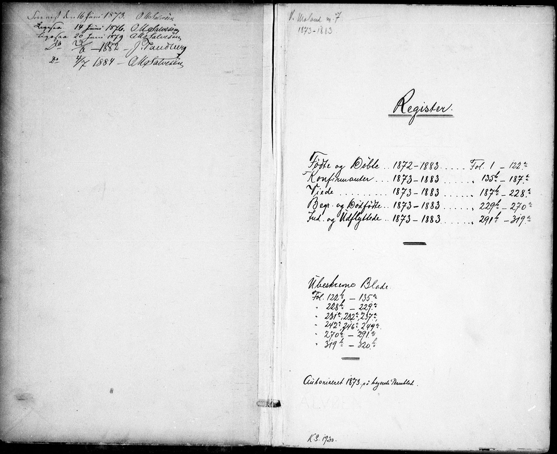 Vestre Moland sokneprestkontor, SAK/1111-0046/F/Fb/Fbb/L0005: Parish register (copy) no. B 5, 1872-1883