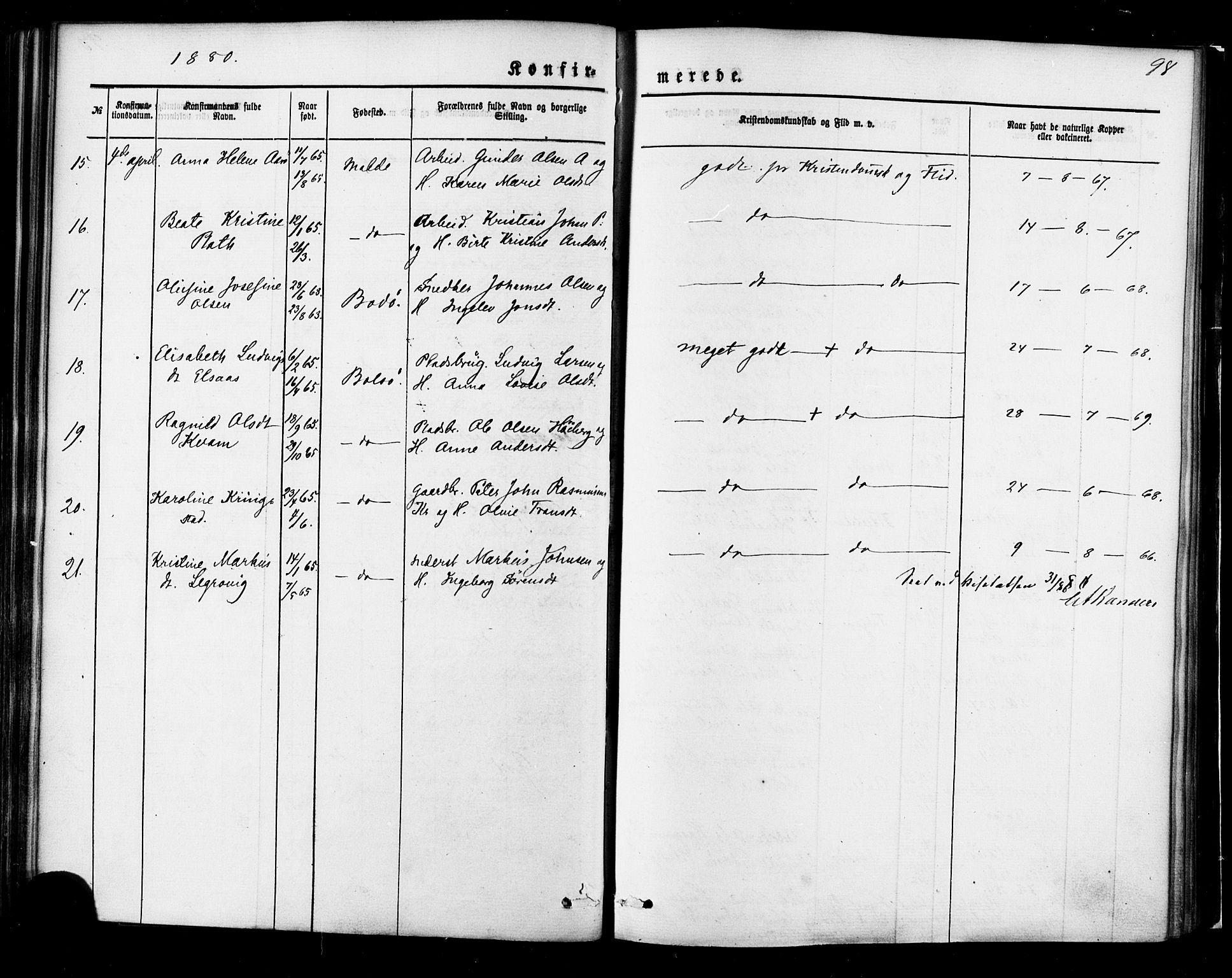 Ministerialprotokoller, klokkerbøker og fødselsregistre - Møre og Romsdal, AV/SAT-A-1454/558/L0691: Parish register (official) no. 558A05, 1873-1886, p. 98