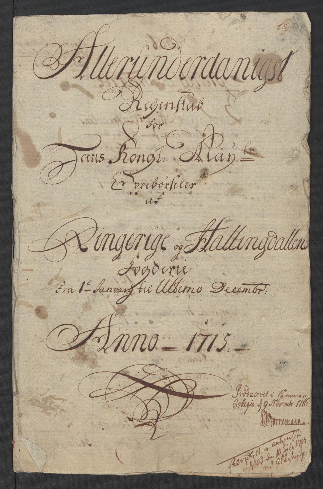 Rentekammeret inntil 1814, Reviderte regnskaper, Fogderegnskap, RA/EA-4092/R23/L1473: Fogderegnskap Ringerike og Hallingdal, 1715, p. 4