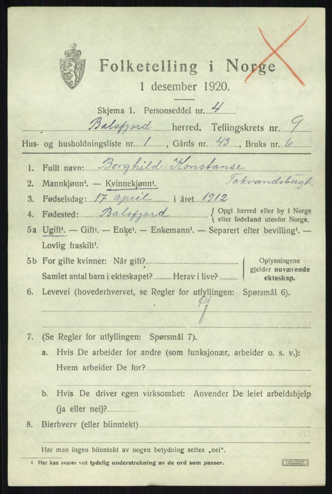 SATØ, 1920 census for Balsfjord, 1920, p. 5046