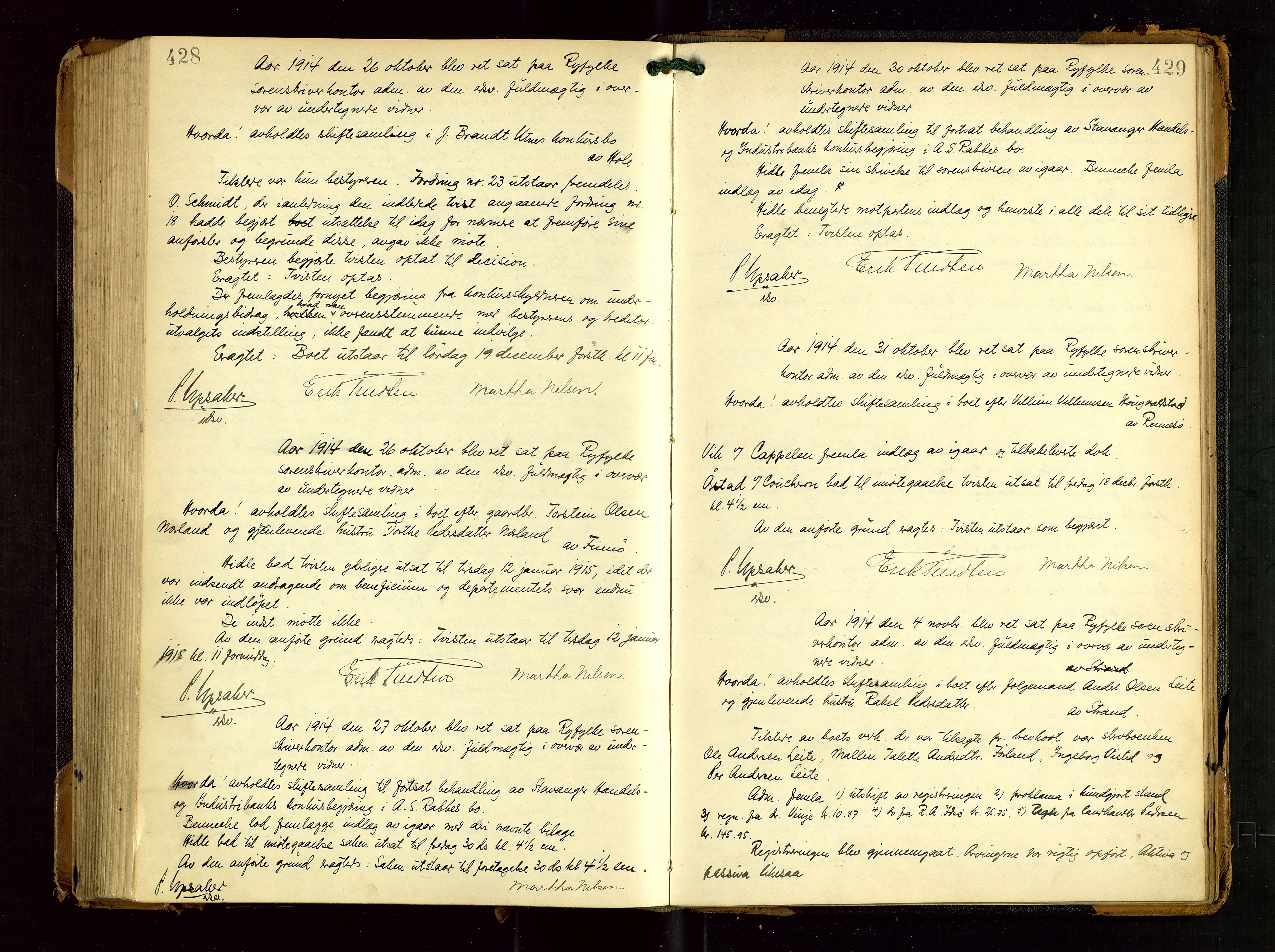 Ryfylke tingrett, AV/SAST-A-100055/001/IV/IVF/L0016: Skifteforhandlingsprotokoll, 1906-1915, p. 428-429