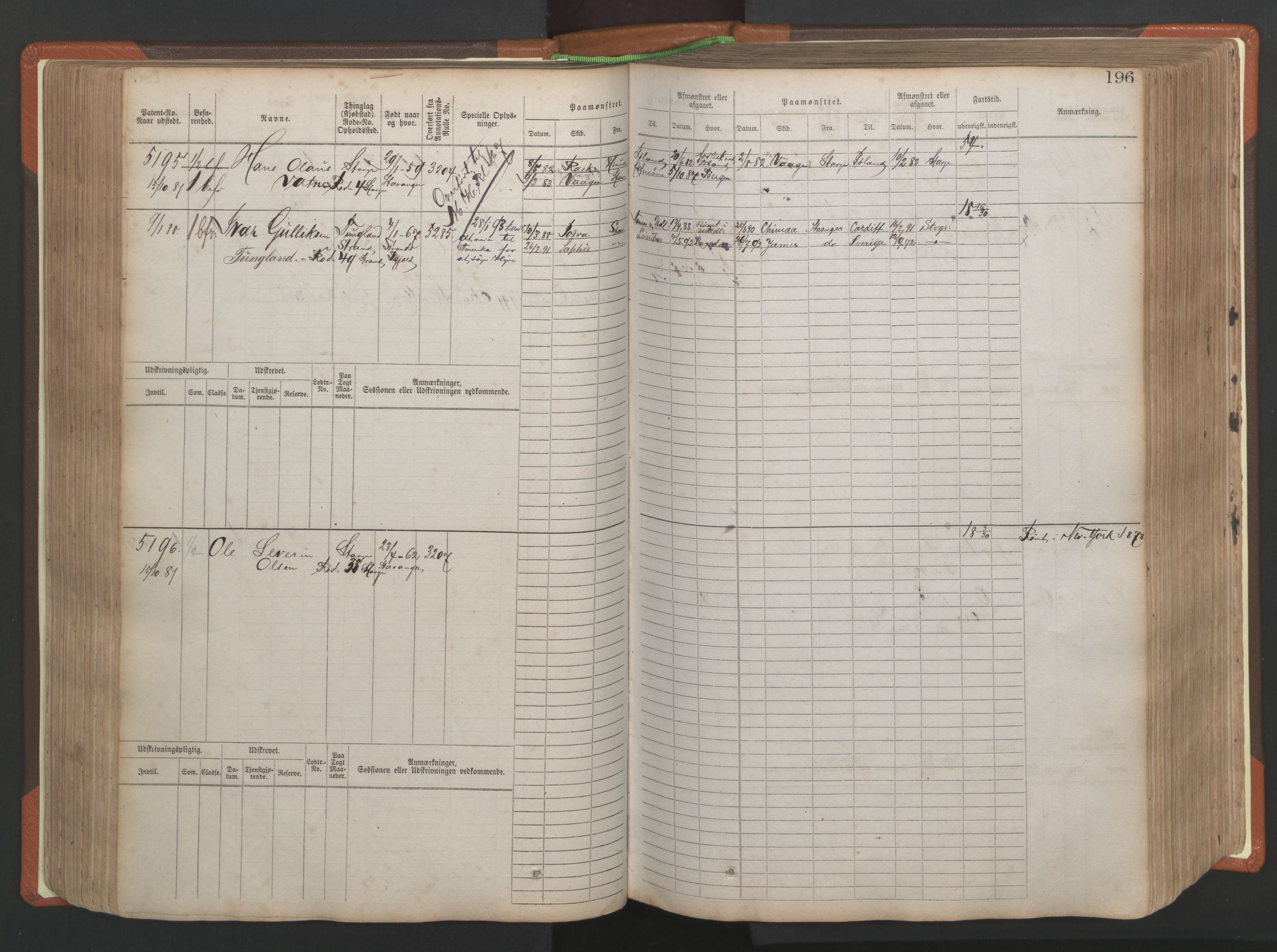 Stavanger sjømannskontor, AV/SAST-A-102006/F/Fb/Fbb/L0009: Sjøfartshovedrulle, patentnr. 4805-6006, 1879-1887, p. 202