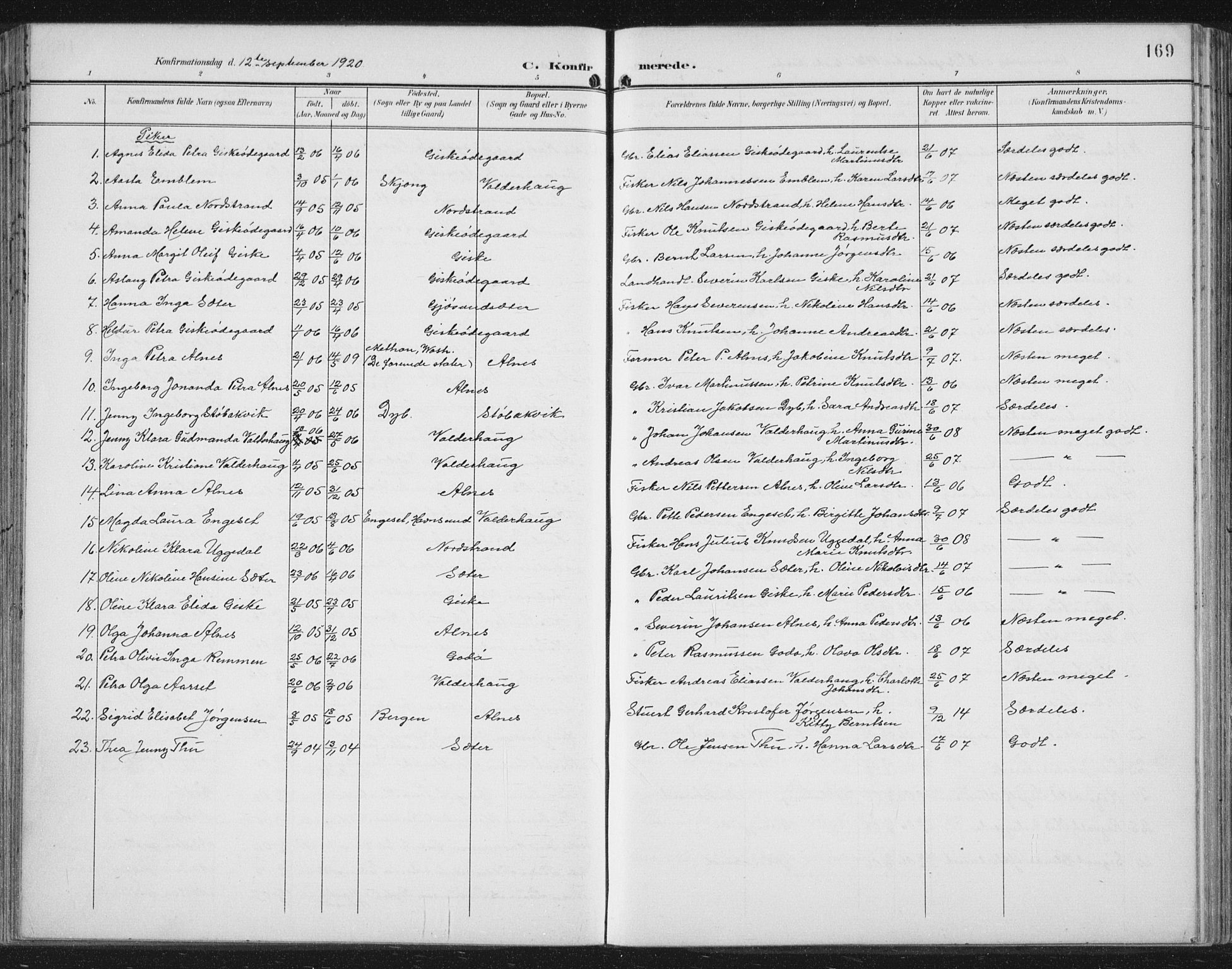 Ministerialprotokoller, klokkerbøker og fødselsregistre - Møre og Romsdal, AV/SAT-A-1454/534/L0489: Parish register (copy) no. 534C01, 1899-1941, p. 169