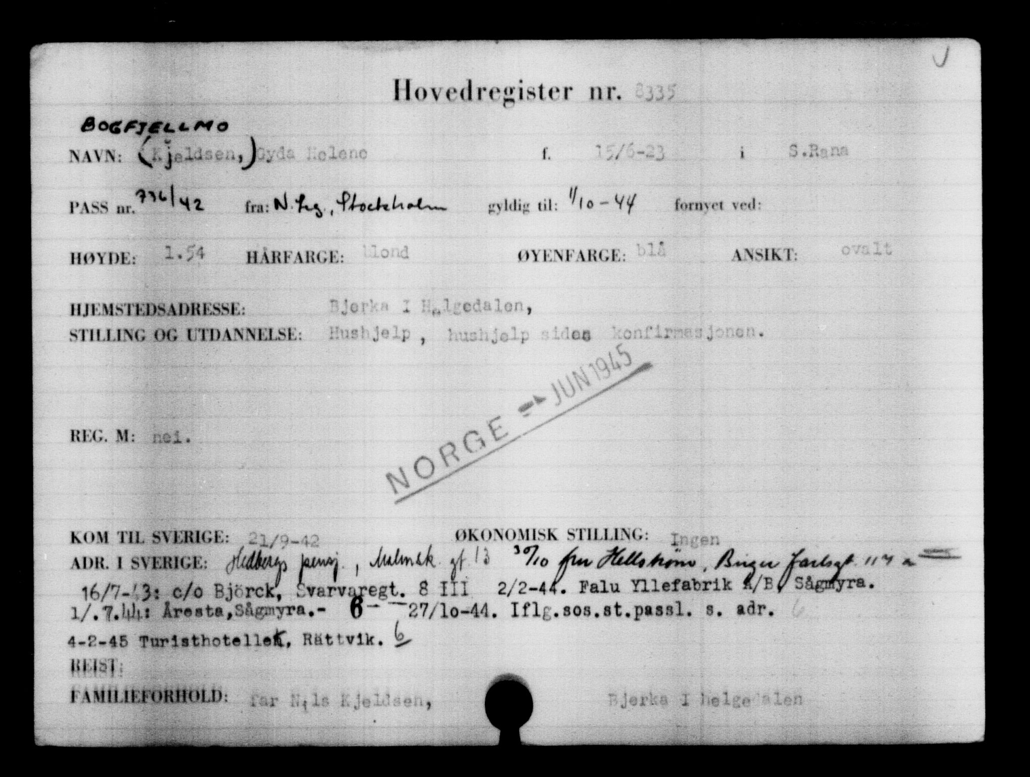 Utenriksstasjonene, Legasjonen i Stockholm, Flyktningkontoret, AV/RA-S-6753/V/Va/L0005: Kjesäterkartoteket, flyktninger med registreringsnr. 6600-9417, 1940-1945, p. 2012