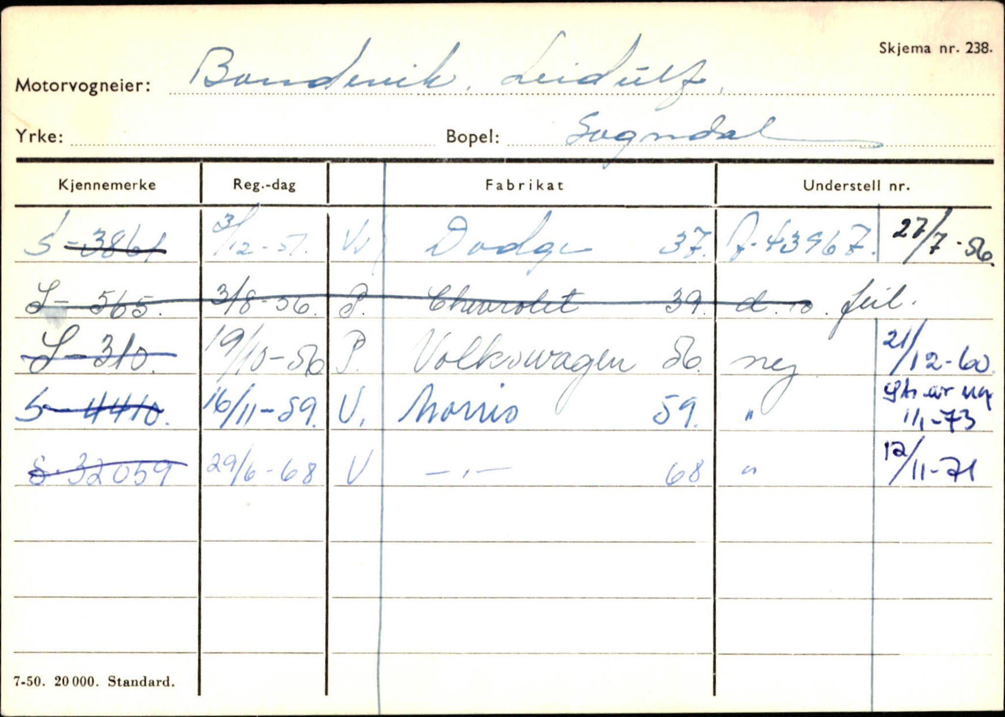 Statens vegvesen, Sogn og Fjordane vegkontor, AV/SAB-A-5301/4/F/L0124: Eigarregister Sogndal A-U, 1945-1975, p. 190