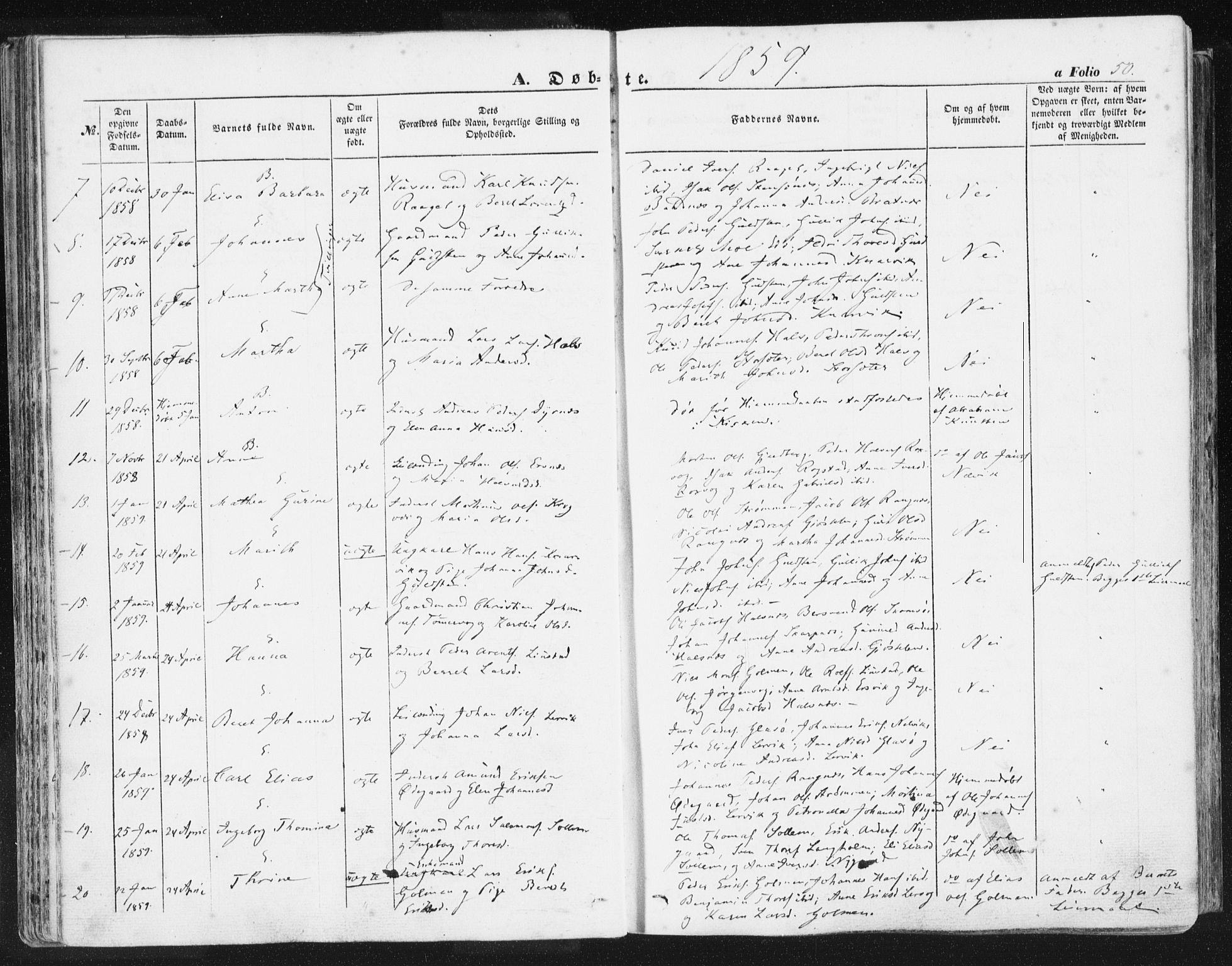 Ministerialprotokoller, klokkerbøker og fødselsregistre - Møre og Romsdal, AV/SAT-A-1454/581/L0937: Parish register (official) no. 581A05, 1853-1872, p. 50
